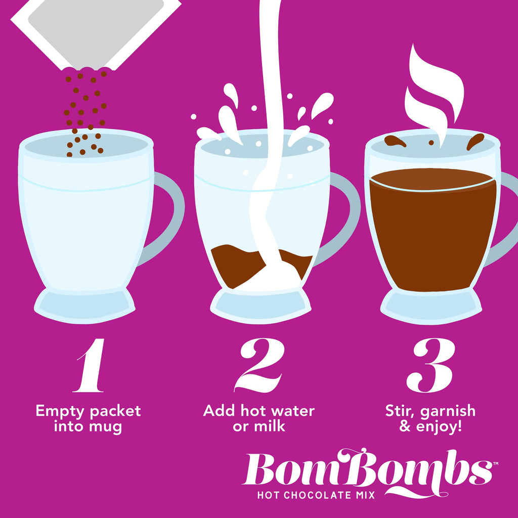 Bombombs Hot Chocolate Mix Gift Set in Mini Cup Packaging, Flavors Include Double Chocolate, French Vanilla, Peppermint, Salted Caramel and More, Set of 6