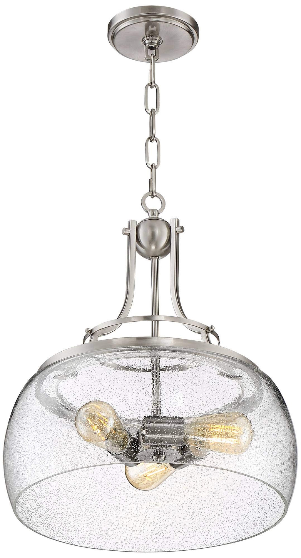 Franklin Iron Works Charleston Satin Nickel Pendant Chandelier 16" Wide Rustic Farmhouse Seeded Clear Glass LED 3-Light Fixture for Dining Room House Foyer Entryway Kitchen Bedroom Living Room