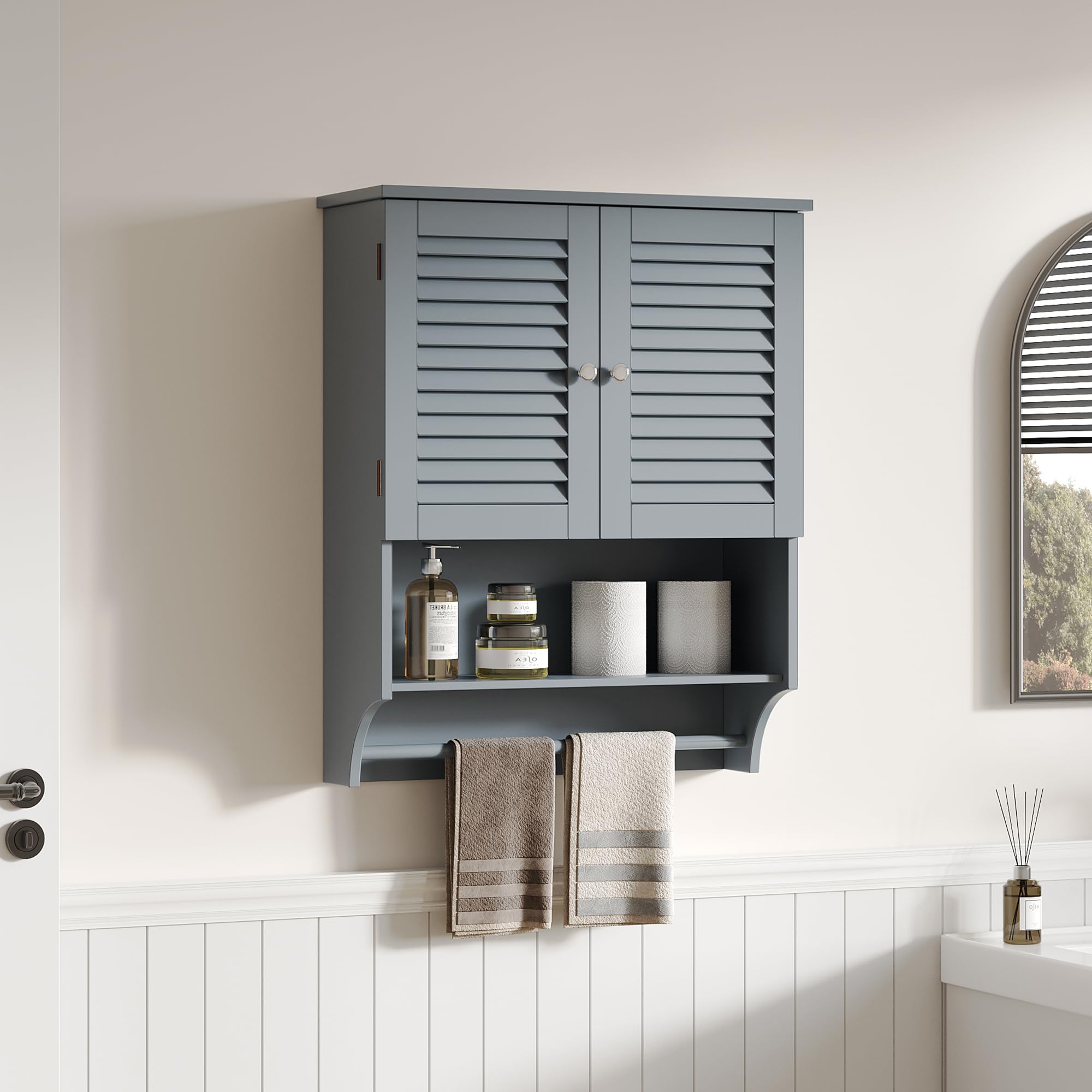 ChooChoo Bathroom Wall Cabinet, Medicine Cabinet, 2 Doors Over The Toilet Space Saver Storage Cabinet with Large Space, Black