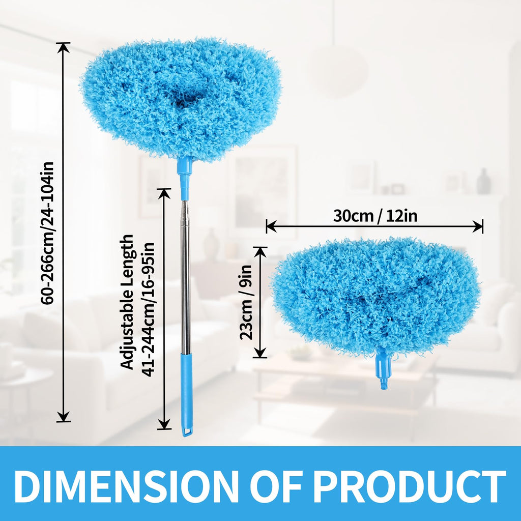Ceiling Fan Cleaner Duster Reusable Microfiber Removable Duster with Extension Pole Adjusts 12 to 71 Inch for Cleaning Walls Bookshelves Furniture Door Window Top (Blue)