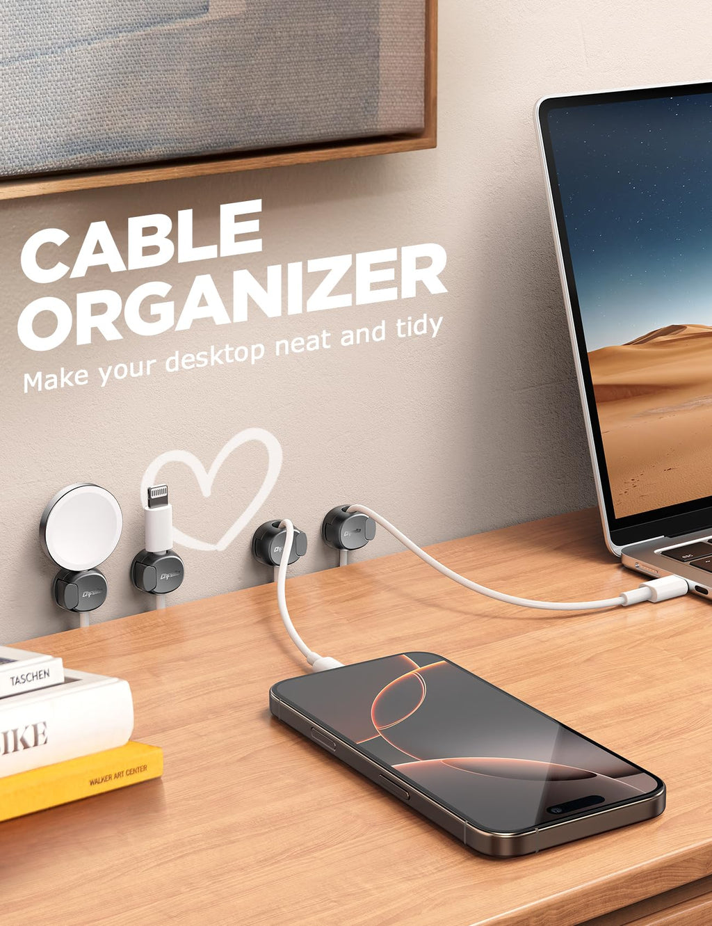 Cable Clips - Chfeila Latest Dual Spring Cord Organizer with Clasp Lock, 6Pack [Max Stability] Desk Cable Management, Adhesive Phone Charging Wire Holder for Nightstand/Car/Wall, Office Accessory