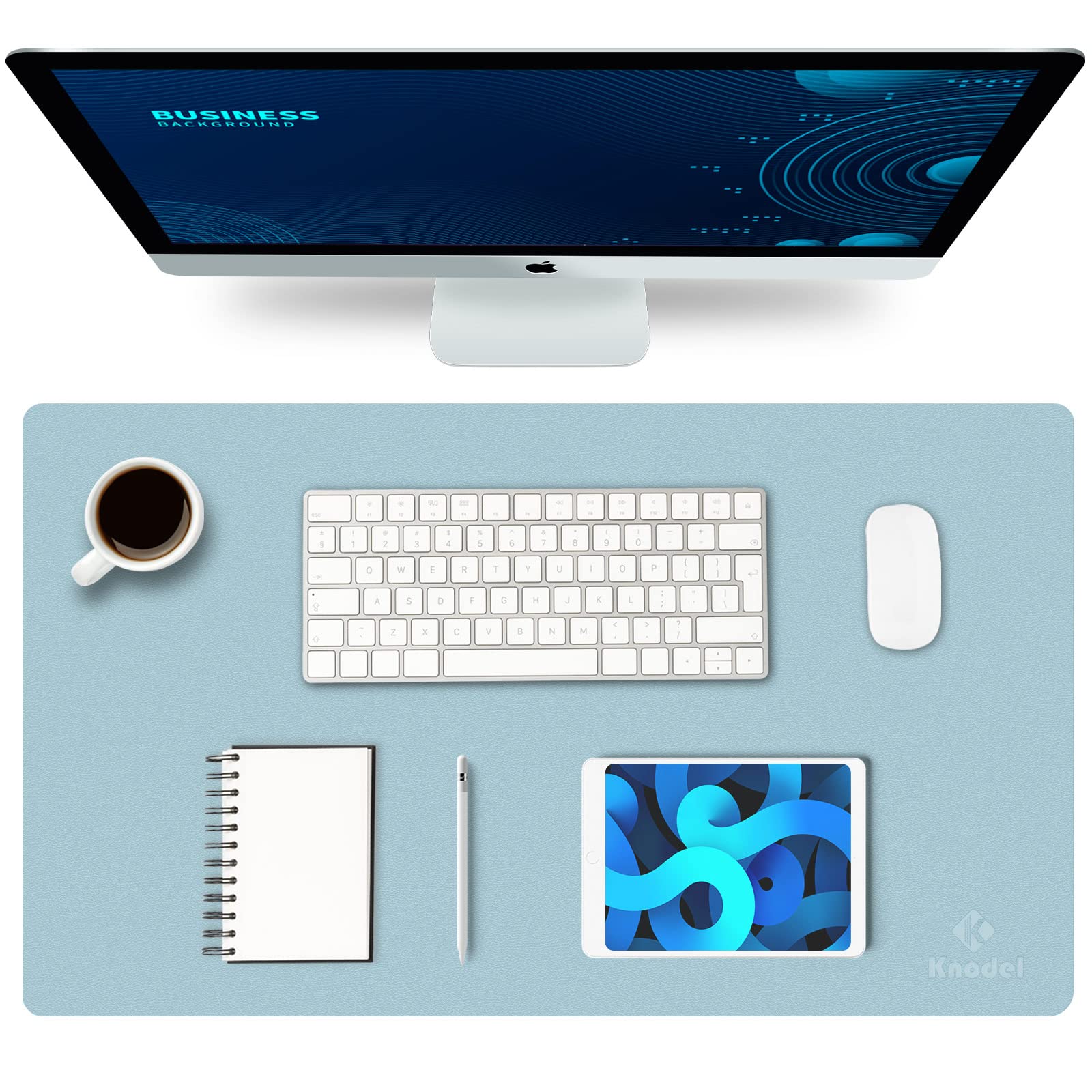 K KNODEL Small Office Leather Desk Mat, Mouse and Keyboard Pad, Computer and Laptop Mat, Desktop Protector and Cover, Writing Pad and Blotter (23.6"x13.8", Black)