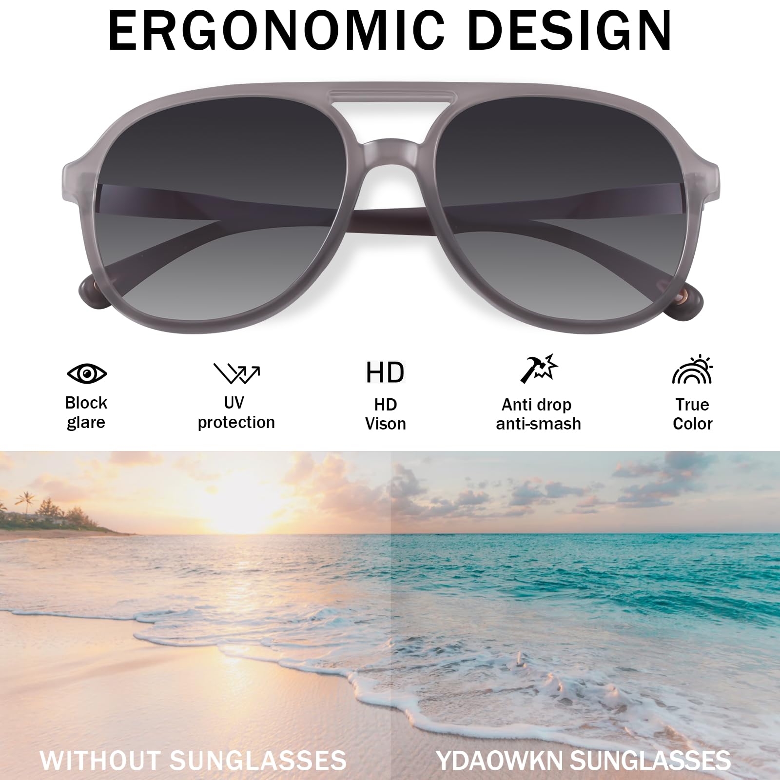 YDAOWKN Retro Square Aviator Sunglasses for Womens Mens Vintage 70s Double Bridge Sun Glasses
