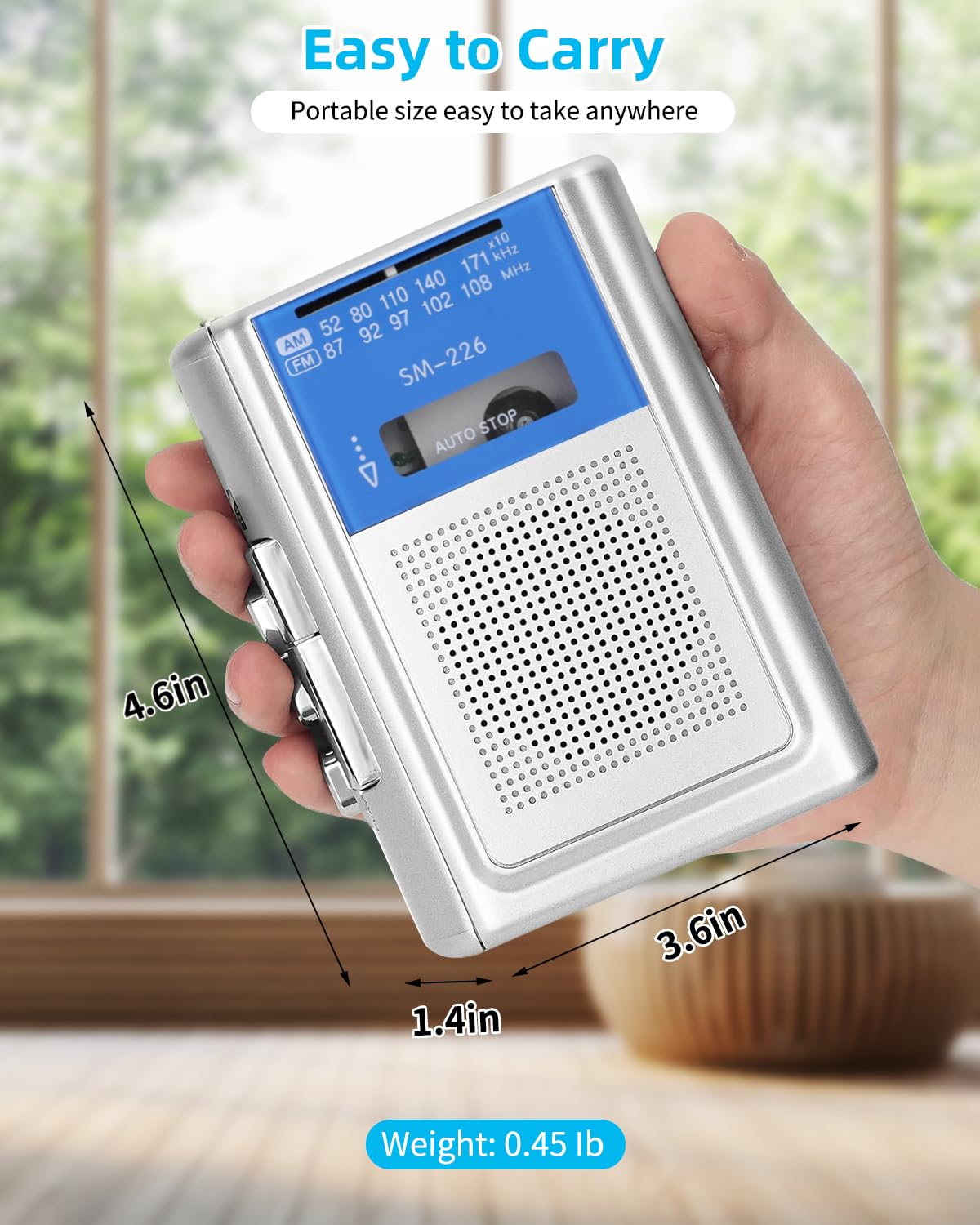 SEMIER Small Cassette Player Recorder, Portable AM FM Vintage Tape Cassette Player with Big Speaker and Headphones, Built-in Microphone, Powered by DC or AA Battery for Walking