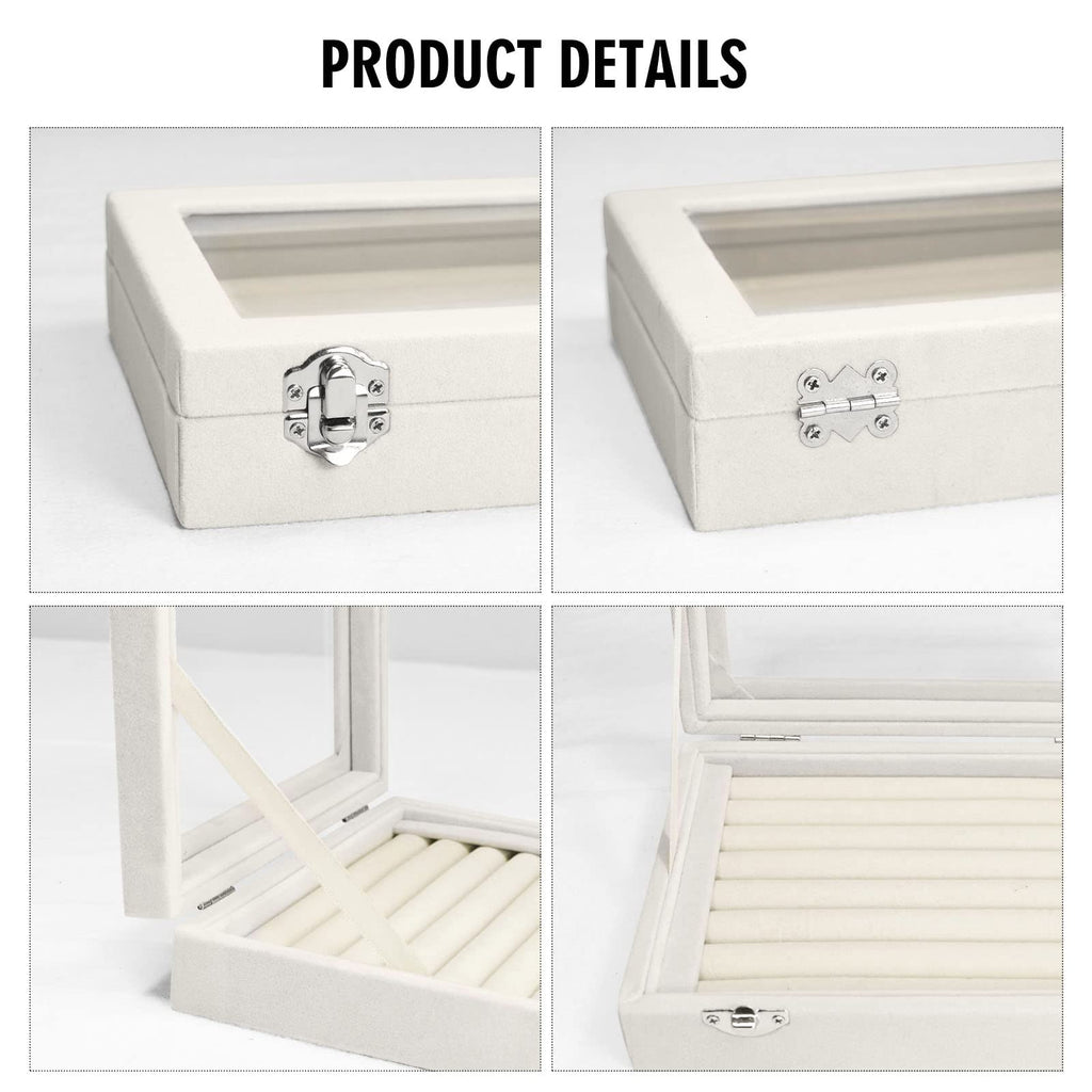 Vicoter Rings Organizer Tray 7 Slots Velvet Jewelry Earring Storage Box with Transparent lid Jewelry Display Case for Girls Wife Mom Women (Beige)