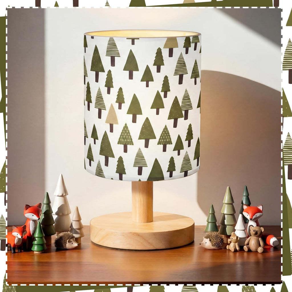 VIHOSE Woodland Animals Kids Table Lamp for Bedroom Kids Bedside Lamp with Linen Wooden Nightstand Cartoon Nursery Lampshade for Girls Boys Living Room