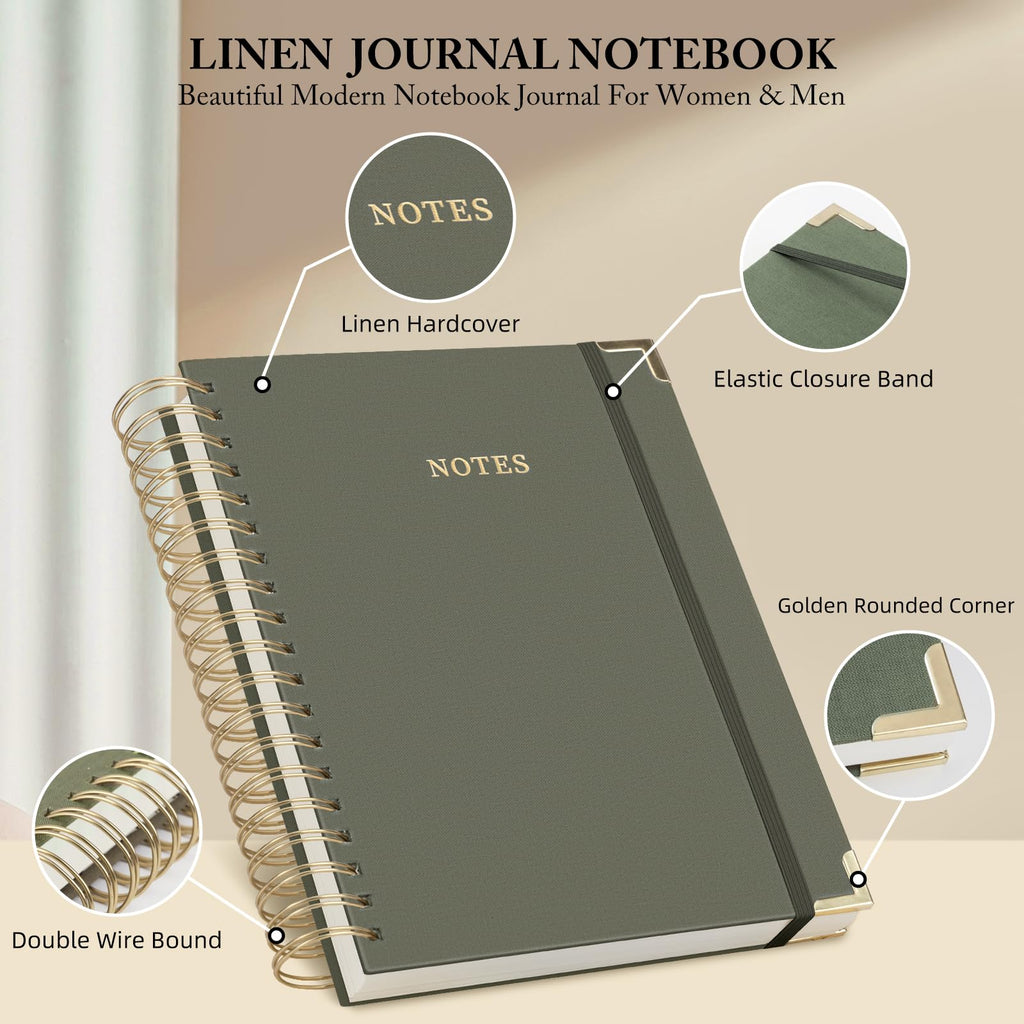 Spiral Notebook Journal, 328 Pages Linen Hardcover College Ruled Notebook, Lined Thick Journals for Women Men, A4 Thick Spiral Journal for Writing, 100GSM Paper, Cute Notebooks for Work School