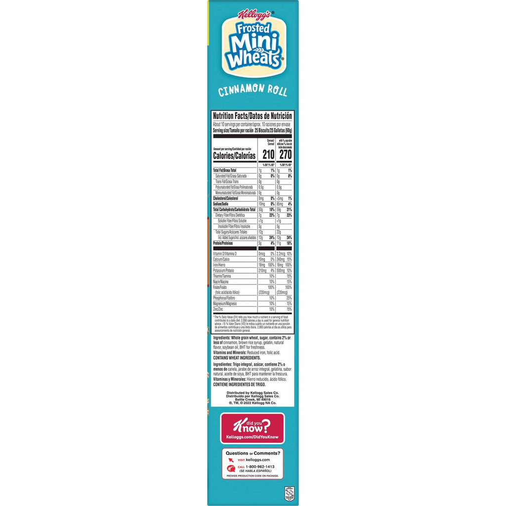 Kellogg's Frosted Mini-Wheats Cold Breakfast Cereal, High-Fiber, Whole Grain, Family Size, Original, 24oz Box (1 Box)