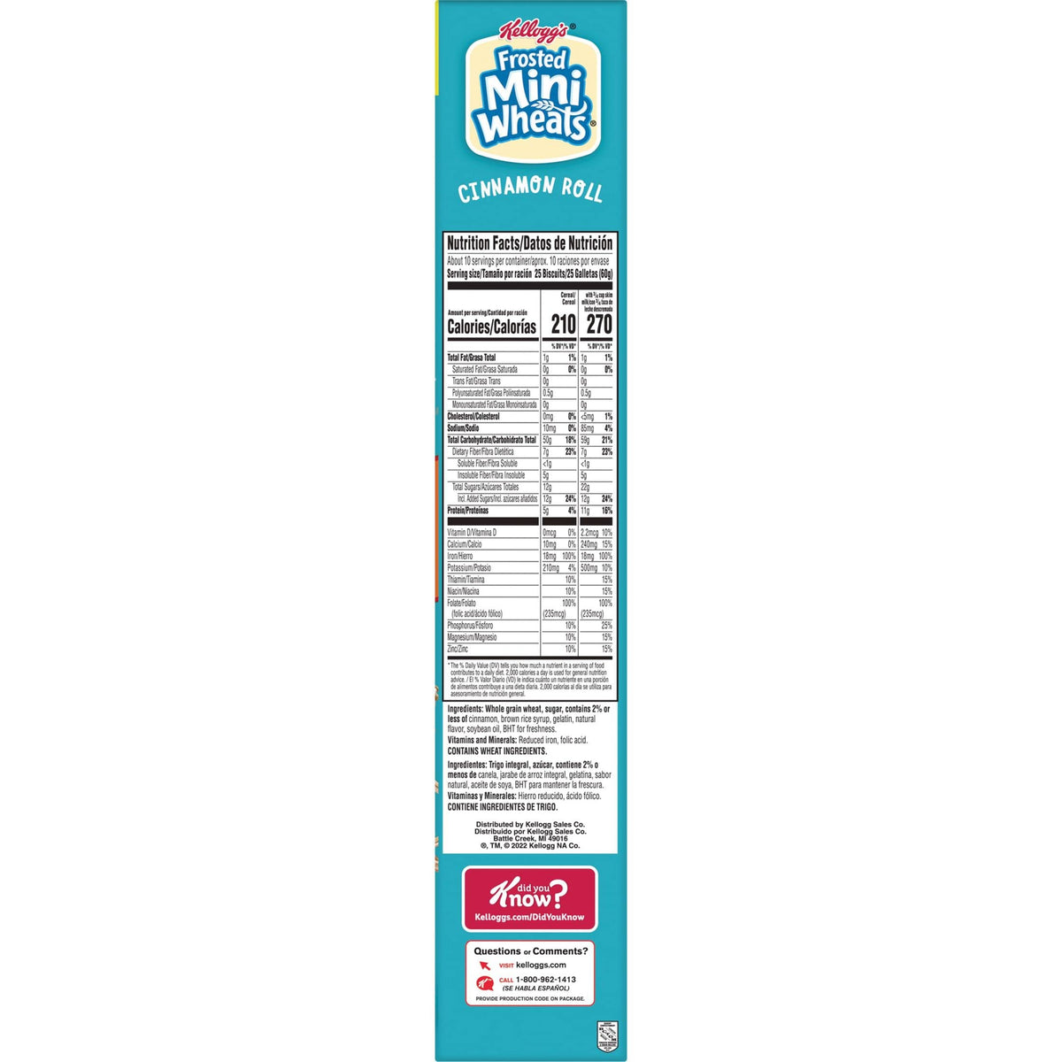 Kellogg's Frosted Mini-Wheats Cold Breakfast Cereal, High-Fiber, Whole Grain, Family Size, Original, 24oz Box (1 Box)