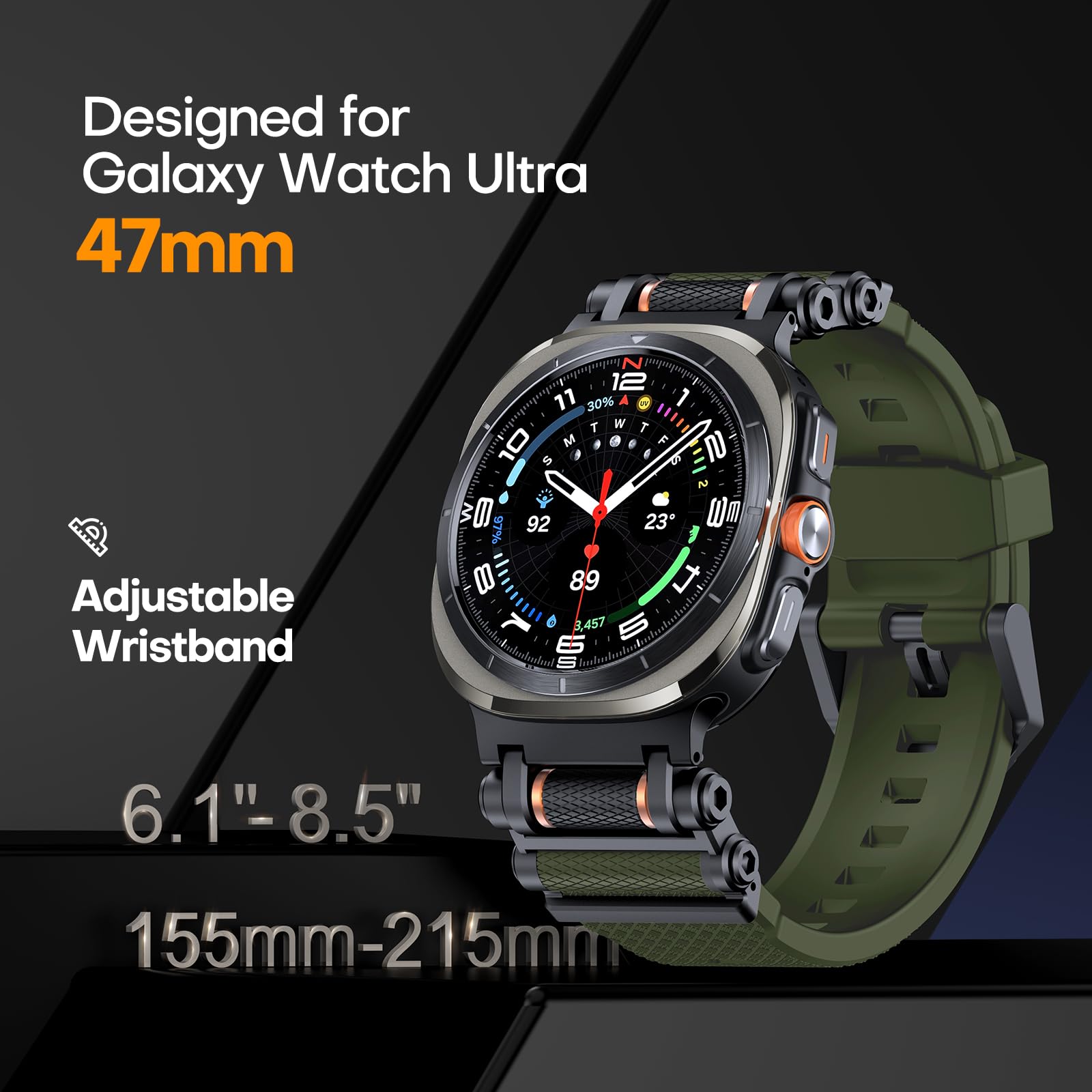 TAURI Nylon for Apple Watch Bands SE/Series 9/8/7/6/5/4 44/45mm, Rugged Nylon Braided Strap & Stainless Steel Connector – iWatch 44mm/45mm Adjustable Woven Band for Men Women, All Black