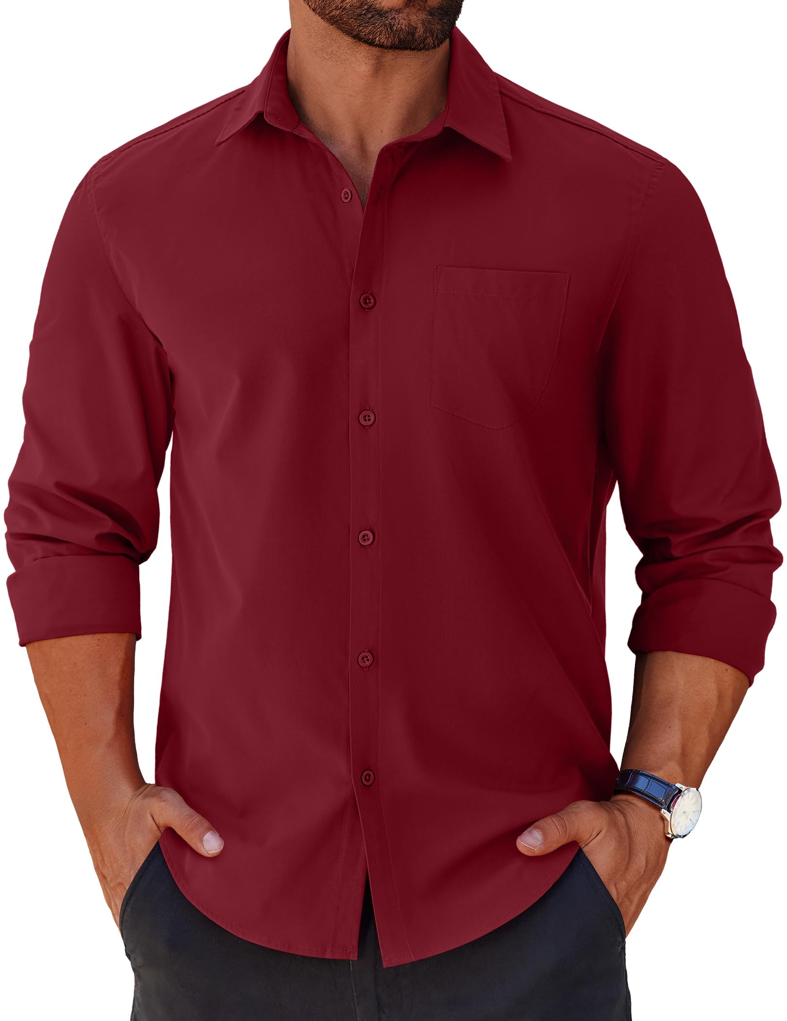 COOFANDY Mens Long Sleeve Button Down Shirts Casual Untucked Shirts for Men Dress Shirts Beach Wedding Shirts