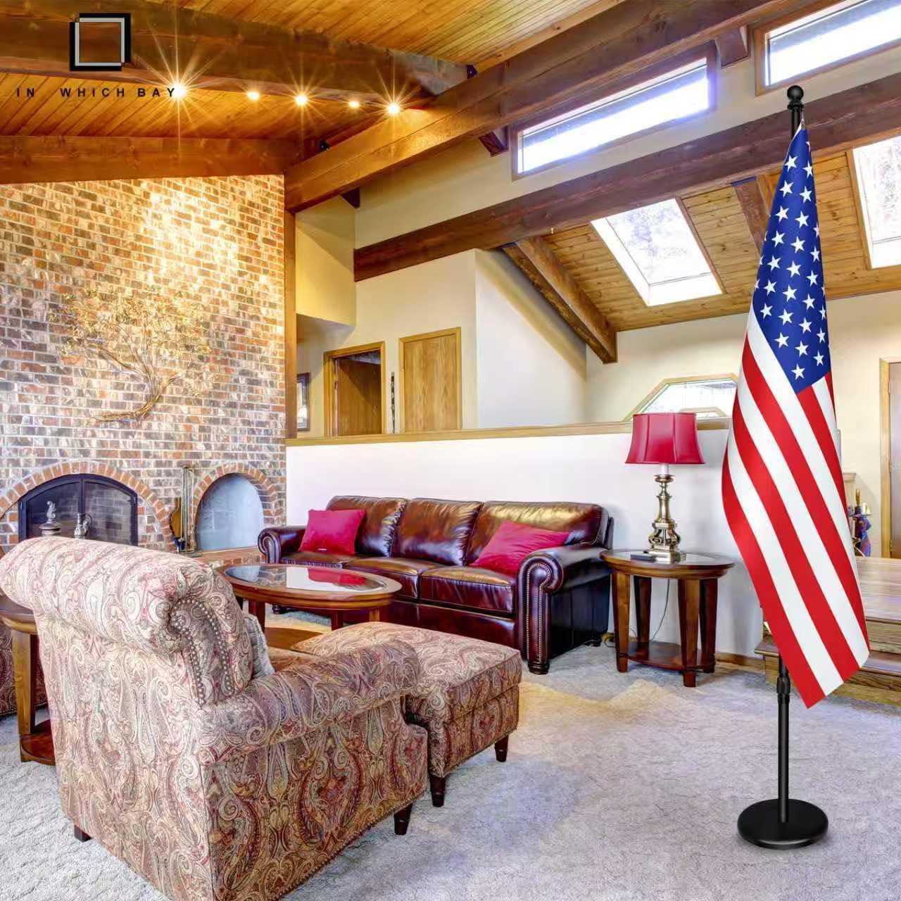 Indoor Flagpole with Base,Telescoping Flag Pole 6FT-8FT, Flagpoles Rotate 360 Degrees, 3X5 USA Flag-Heavy Duty Water Resistant Polyester Canvas Embroidered Stars. Suitable for Office, Auditorium, School, Use (1-pack)