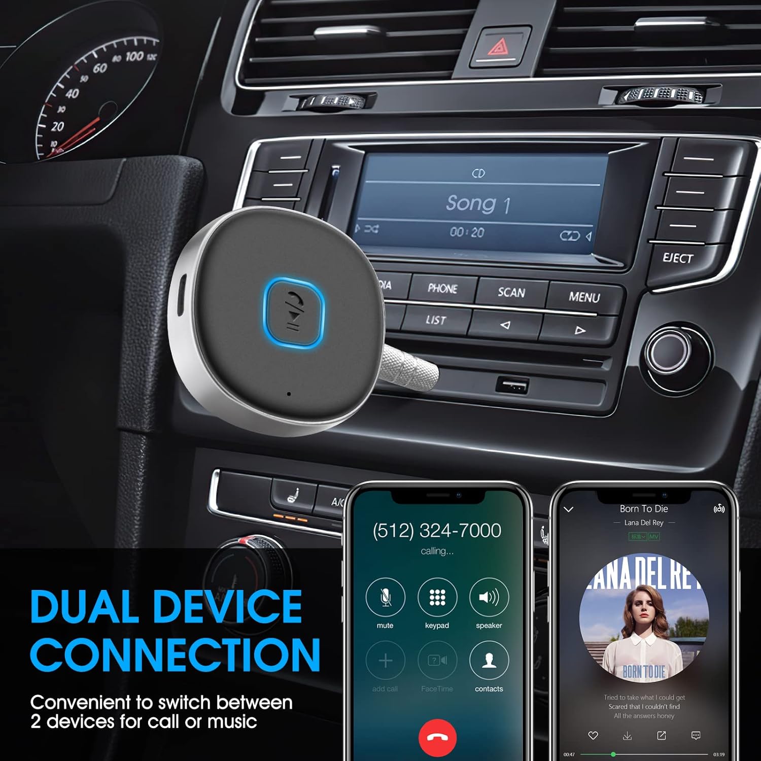 Bluetooth Receiver, LAICOMEIN Portable 3.5mm Aux Car Adapter, Bluetooth Wireless Audio Receiver for Car/Home Stereo/Wired Headphones/Speaker, 16H Battery Life