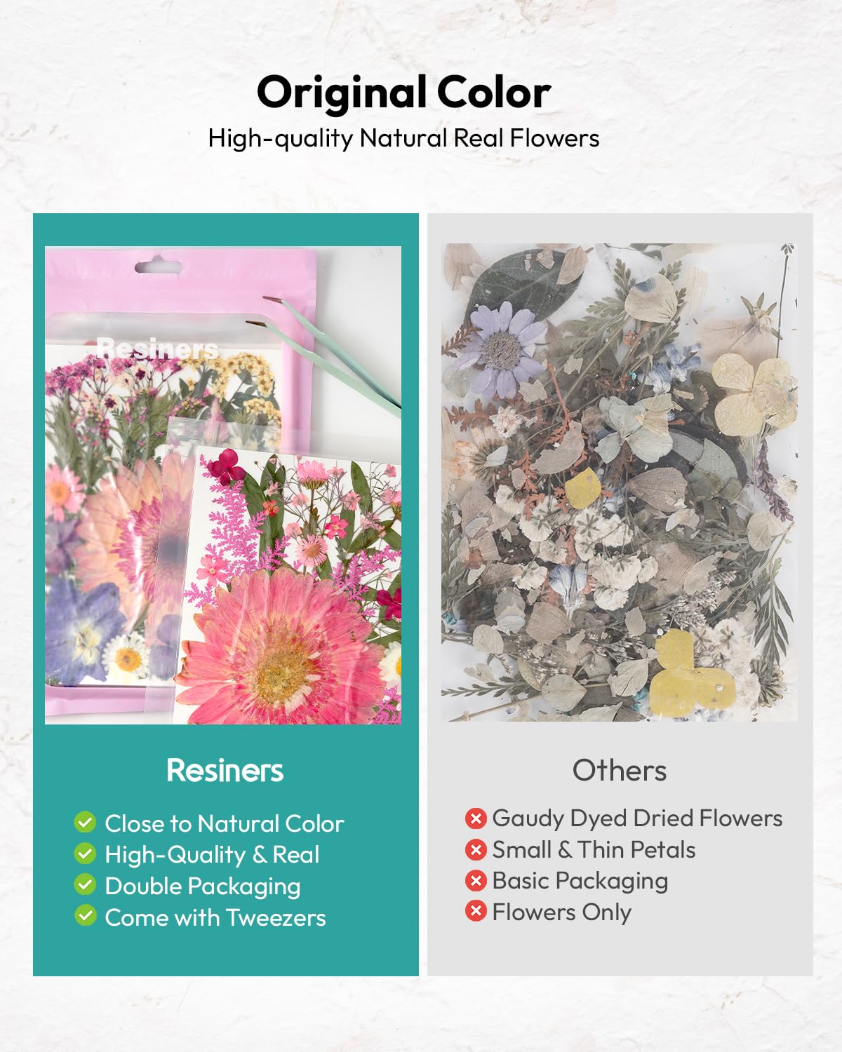 Dried Flowers, Resiners 58Pcs Pressed Flowers for Craft Pink Real Natural Dried Flowers Dry Leaves Kit for DIY Making Crafts Resin Soap Candle Scrapbook Supplies Card Making Jewelry