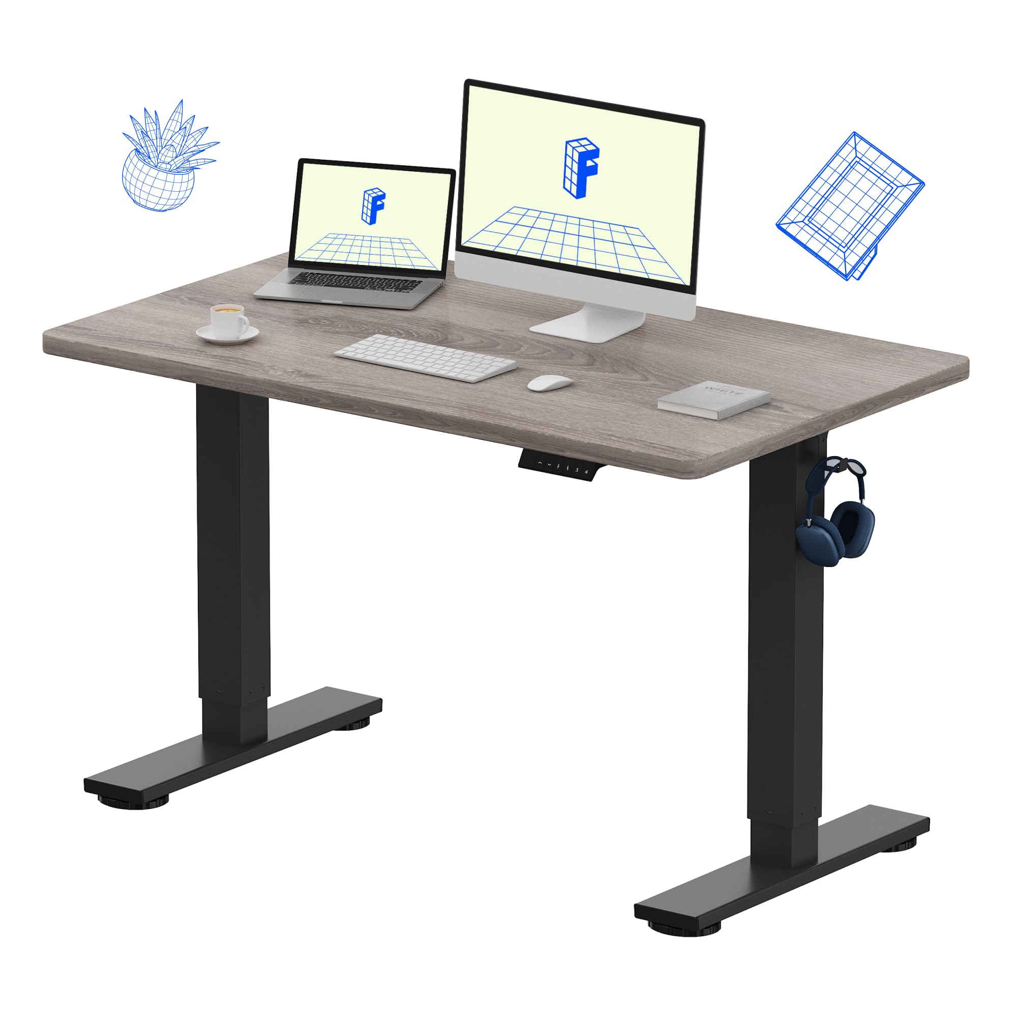 FLEXISPOT EN1 One-Piece Standing Desk, Electric Adjustable with 4 Memory Presets, 176 LBS Capacity, Stable & Quiet, Seamless Desktop for Home Office & Dual Monitors, 40"x24" Black