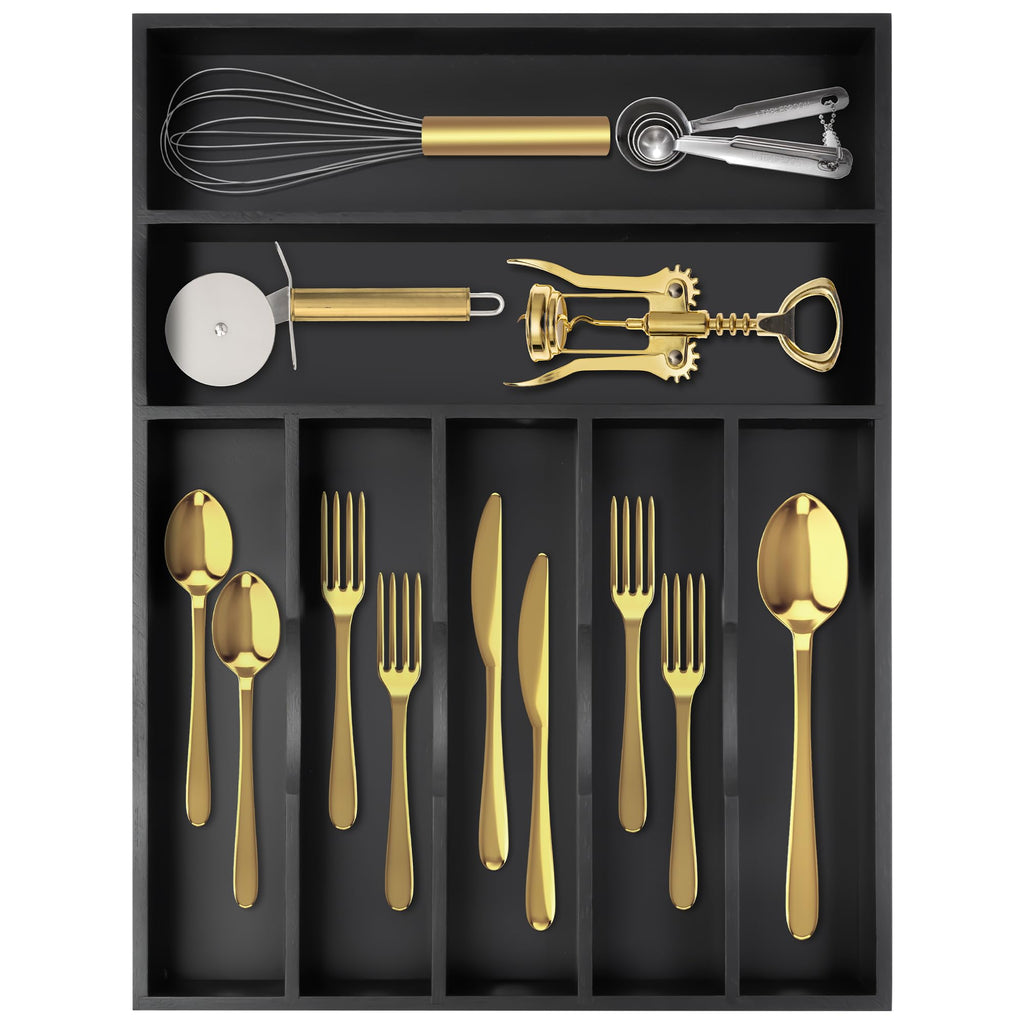 Acacia 4 Slot Silverware Drawer Organizer - Cutlery Holder with Flatware Tray