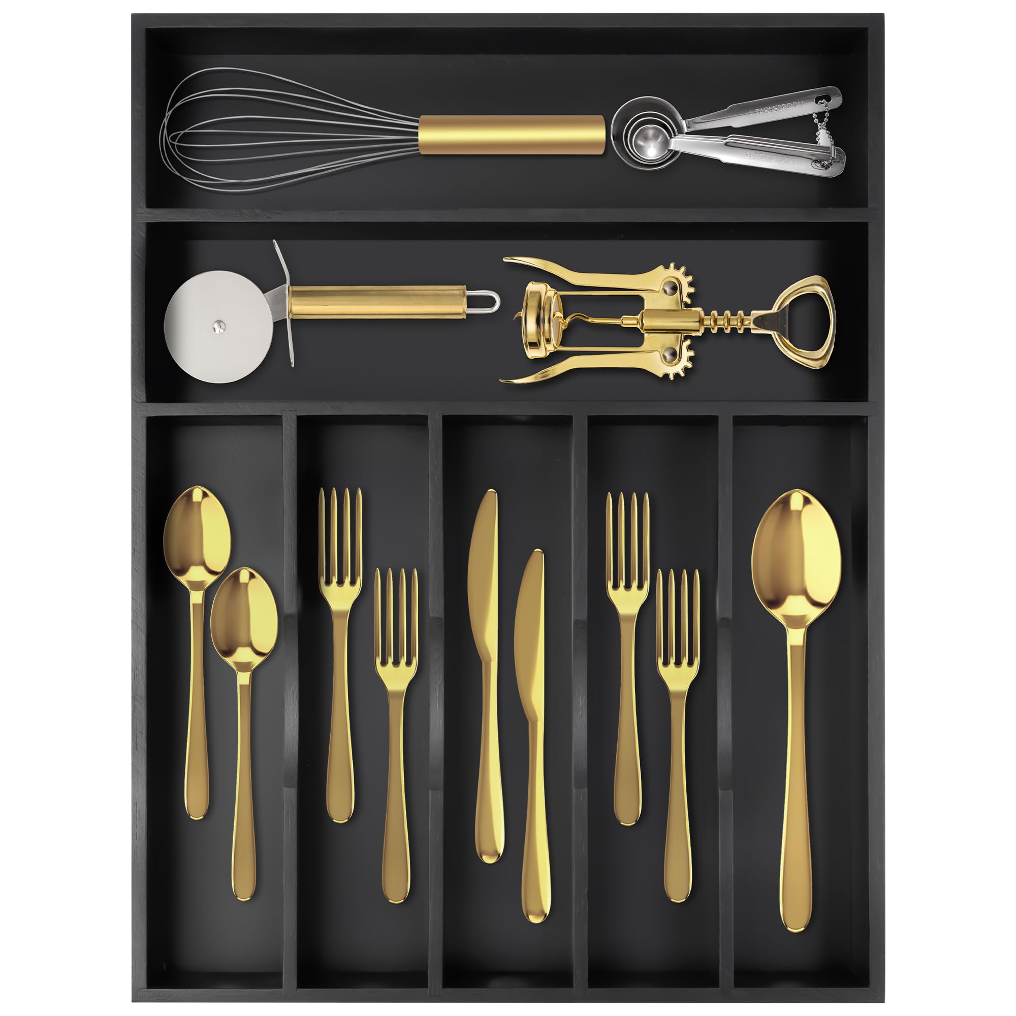 Acacia 4 Slot Silverware Drawer Organizer - Cutlery Holder with Flatware Tray