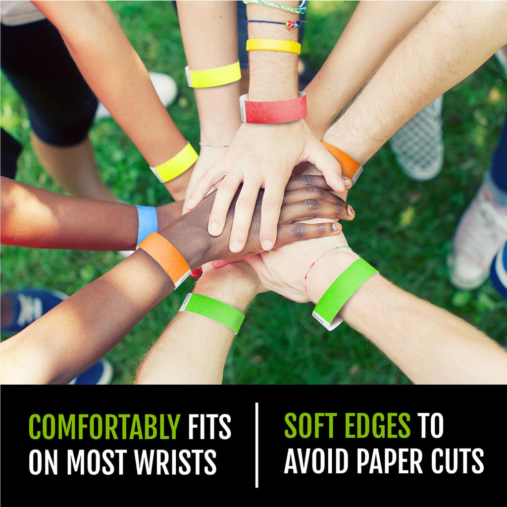 1,000 WristCo 10 Color Variety Pack Tyvek Wristbands for Events - Comfortable Tear Resistant Paper Bracelets ID Wrist Bands for Concerts Festivals Admission Party Identification