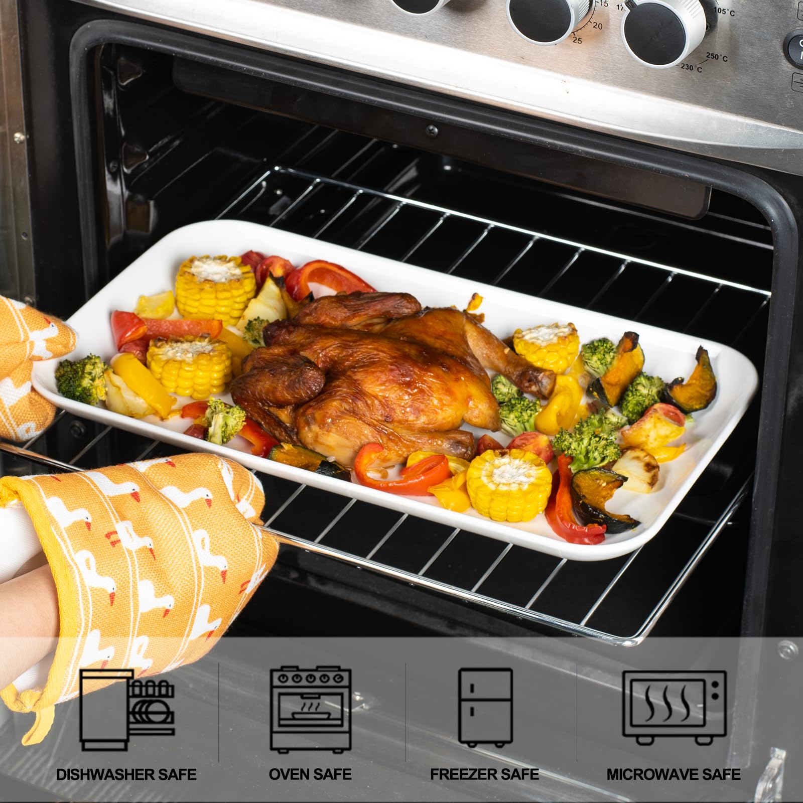 DELLING Large Serving Platter Set of 3, 16/14/12 Inch Porcelain Serving Trays for Party - Black Ceramic Rectangular Platters for Entertaining,Platter for Thanksgiving Christmas, Dishwasher Oven Safe