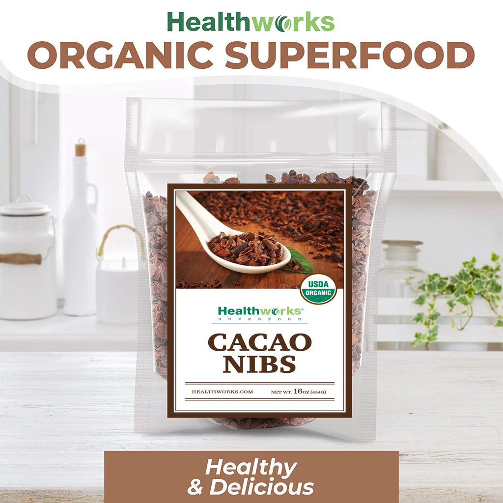 Healthworks Superfoods Cacao Nibs Organic - 16 Oz / 1 Lb - Criollo Bean - Raw Unsweetened Chocolate Substitute - Certified Organic - Keto, Vegan & Non-GMO - Antioxidant