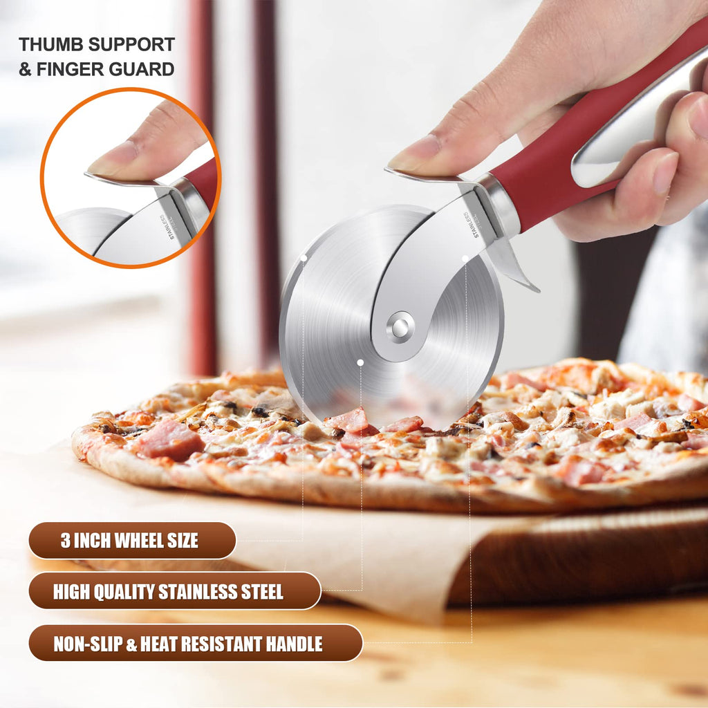 SCHVUBENR Premium Pizza Cutter Wheel - Ultra Sharp Stainless Steel Pizza Slicer with Non-Slip Soft Grip Handle - Multi-Purpose Cutter for Pizza, Dough & Pastry - Dishwasher Safe, Easy to Clean - Black