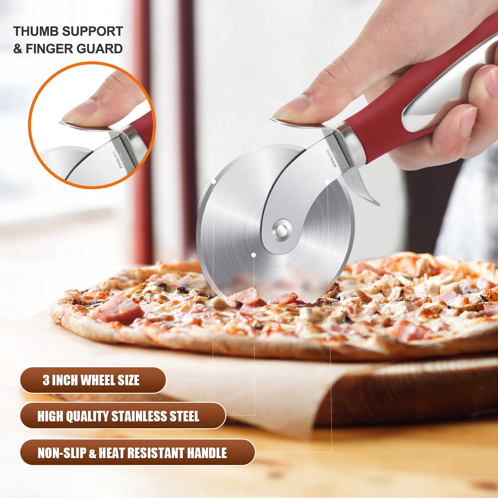 SCHVUBENR Premium Pizza Cutter Wheel - Ultra Sharp Stainless Steel Pizza Slicer with Non-Slip Soft Grip Handle - Multi-Purpose Cutter for Pizza, Dough & Pastry - Dishwasher Safe, Easy to Clean - Black