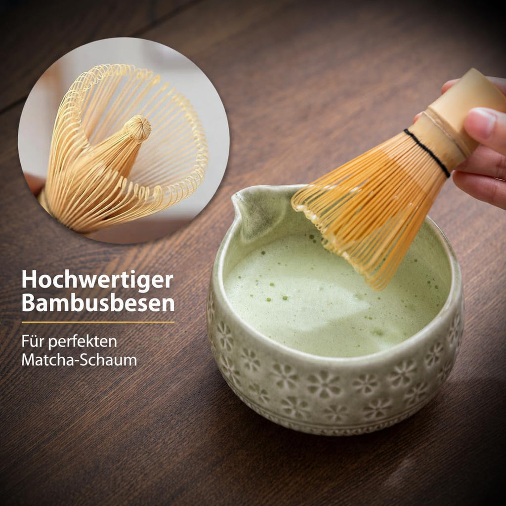Buucup Matcha Whisk Set, Ceramic Matcha Kit Includes Matcha Bowl, Matcha Whisk and Holder, Bamboo Scoop, Scoop Rest, Sifter and Tea Towel - 7 Pcs Matcha Kit for Matcha Lovers (Blue)