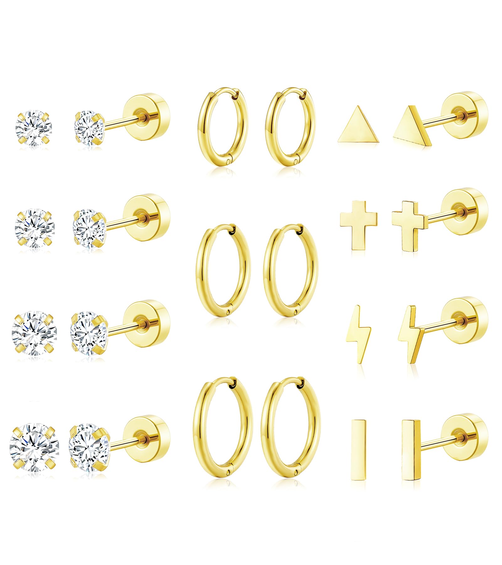 Adoyi 9 Pairs Gold Hoop Earrings Set for Womens Twisted Huggie Hoops Earrings 14K 18K Gold Plated for Girls Valentines Mother's Day Birthday Gifts Lightweight
