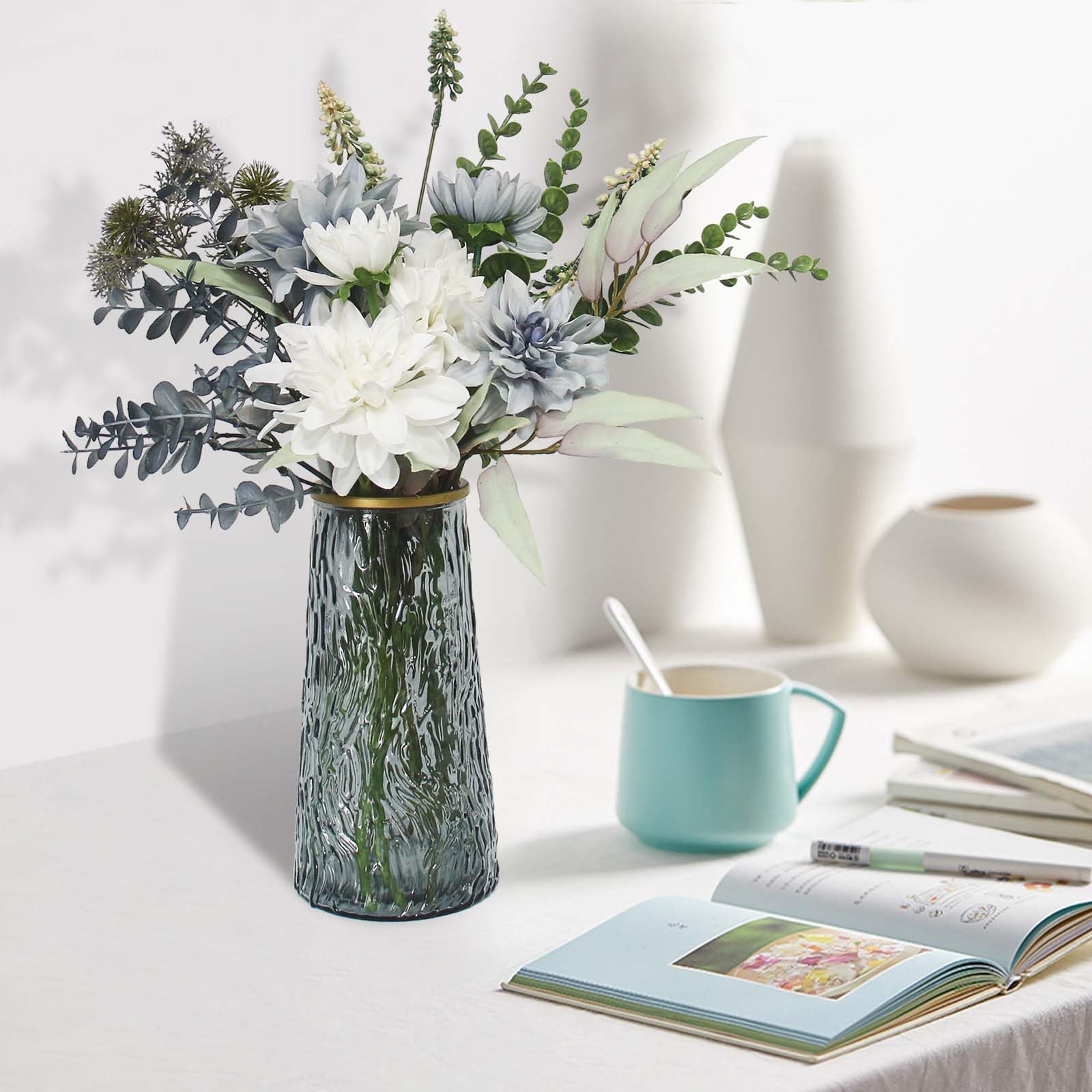 Leftover Fake Flowers in Vase,Faux Flowers in Vase,Table Centerpieces for Dining Room,Flower Centerpieces for Tables,Artificial Flowers,Kitchen Decor,Coffee Table Decor