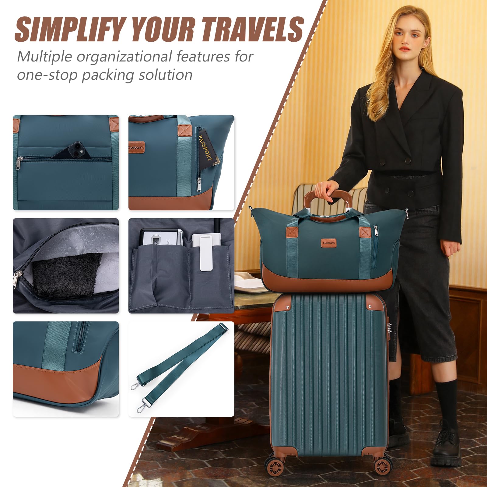 Cosbarn Luggage Sets 5 Piece Suitcases with Wheels, Suitcase Set ABS Hard Case Luggage with TSA Lock Spinner Wheels Durable Travel Luggage