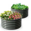 A ANLEOLIFE 2-Pack 3ft x 24” Tall Galvanized Raised Garden Beds Outdoor, Round Metal Planter Box for Planting Vegetables Flowers Herb, Anti-Rust & Easy-Setup, Quartz Grey