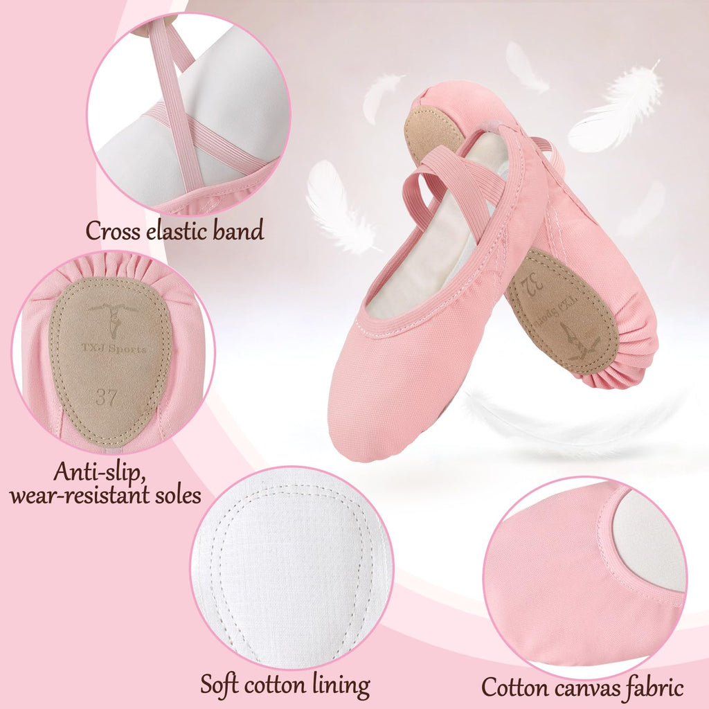 TXJ Sports Ballet Shoes for Women Girls, Women's Ballet Slipper Canvas Dance Shoes Split Sole Yoga Dance Flats