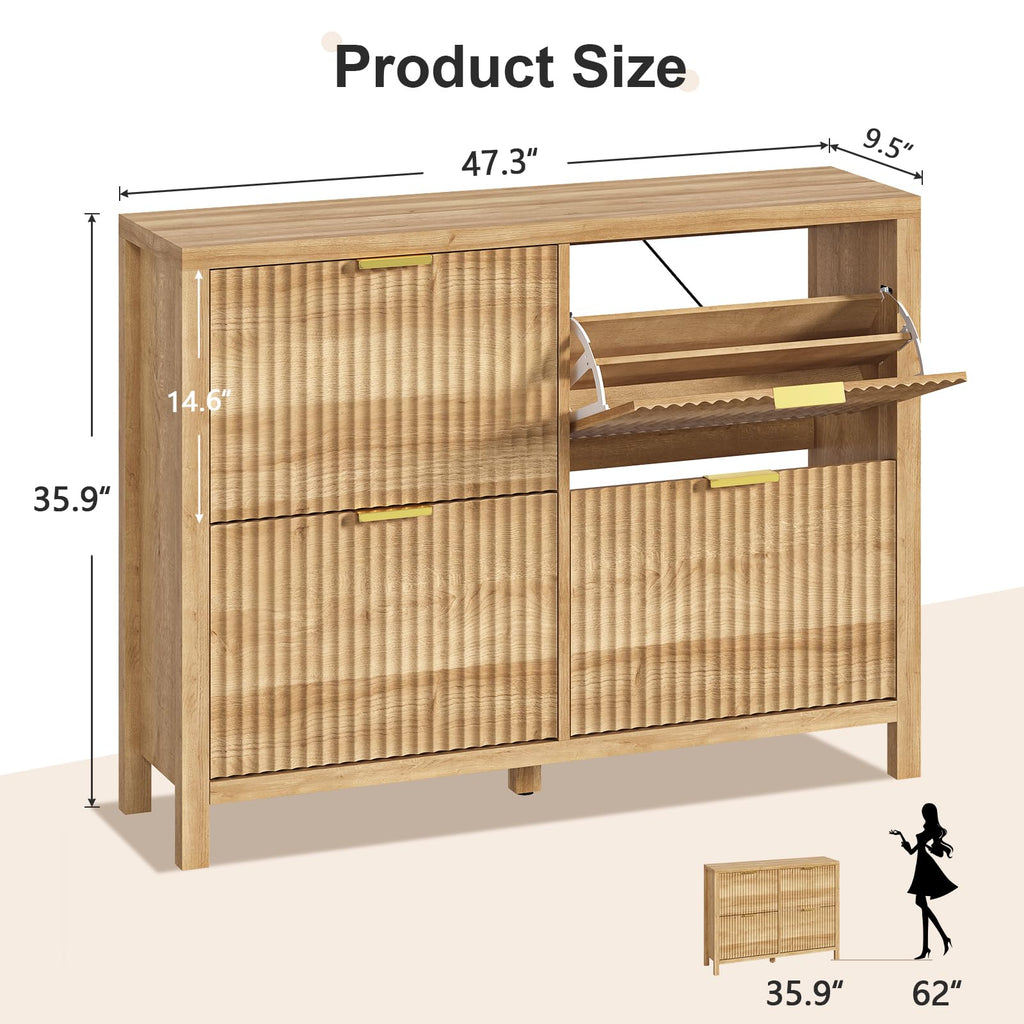 YOMILUVE Shoe Cabinet Storage for Entryway, Fluted Shoe Cabinet with 2 Flip Drawers, Hidden Shoe Rack Tall Freestanding Shoe Organizer with Legs for Hallway, Blue