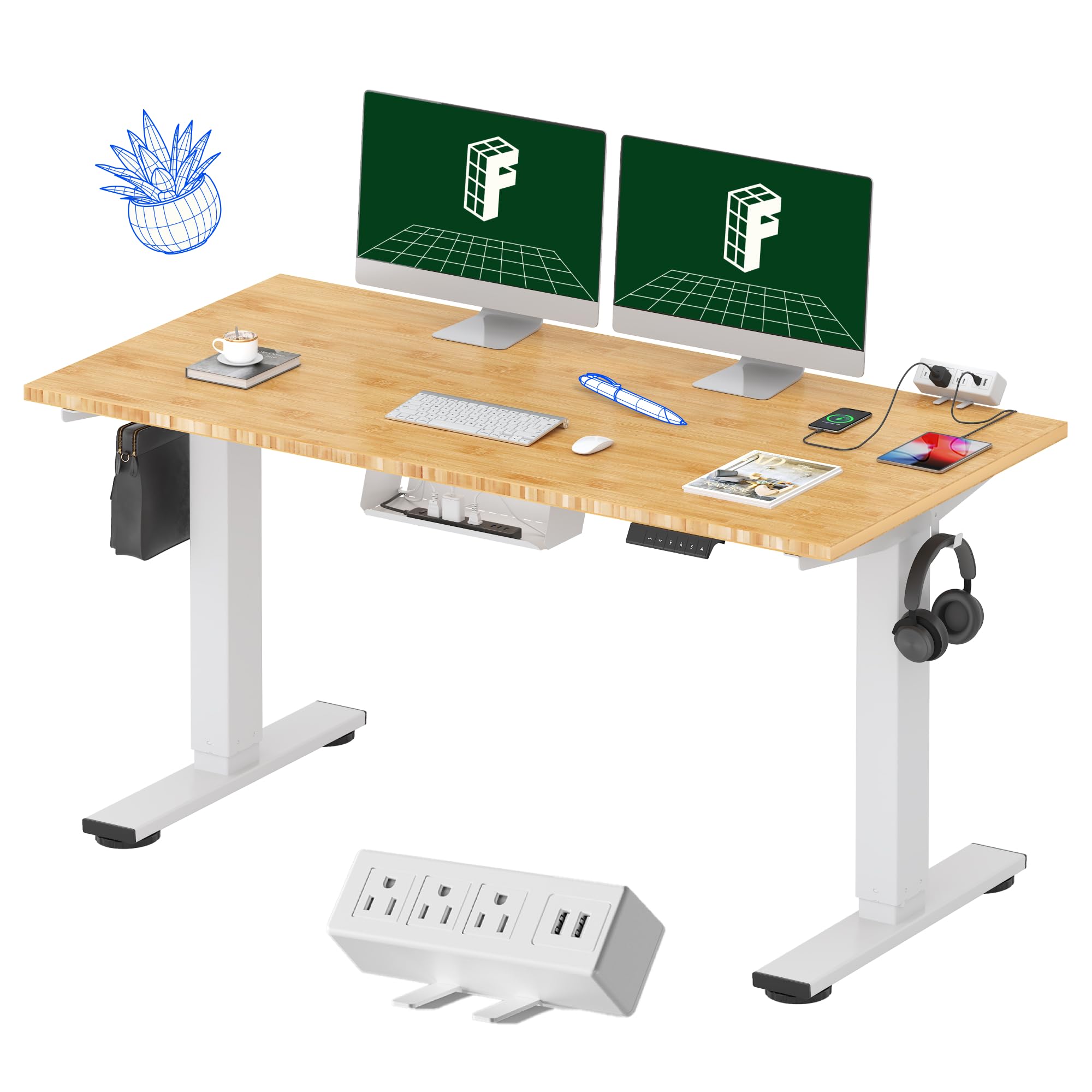 FLEXISPOT EN2 Whole-Piece Standing Desk with Clamp Power Strip, 40 x 24'' Electric Stand Up Height Adjustable Desk with Cable Management (Black Frame + 40" Black Top)