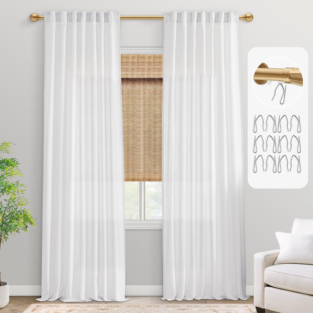 Black Linen Cotton Blend Sheer Curtains, Moody Light Filtering Drapes for Dark Academia Inspired Study Bedroom Living Room, 84 Inch Long 2 Panels Set