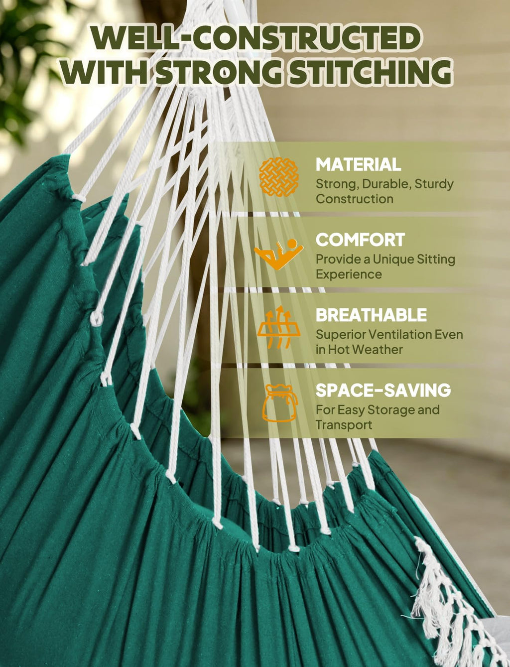 Chihee Hammock Chair Hanging Swing Max 500 Lbs 2 Cushions Included Metal Spreader Bar with Anti-Slip Grooves Portable Hanging Chair Side Pocket Large Macrame Bohemian Chair Indoor Outdoor | Hanging Swing with Anti-Slip Grooves Portable Hanging Chair Side
