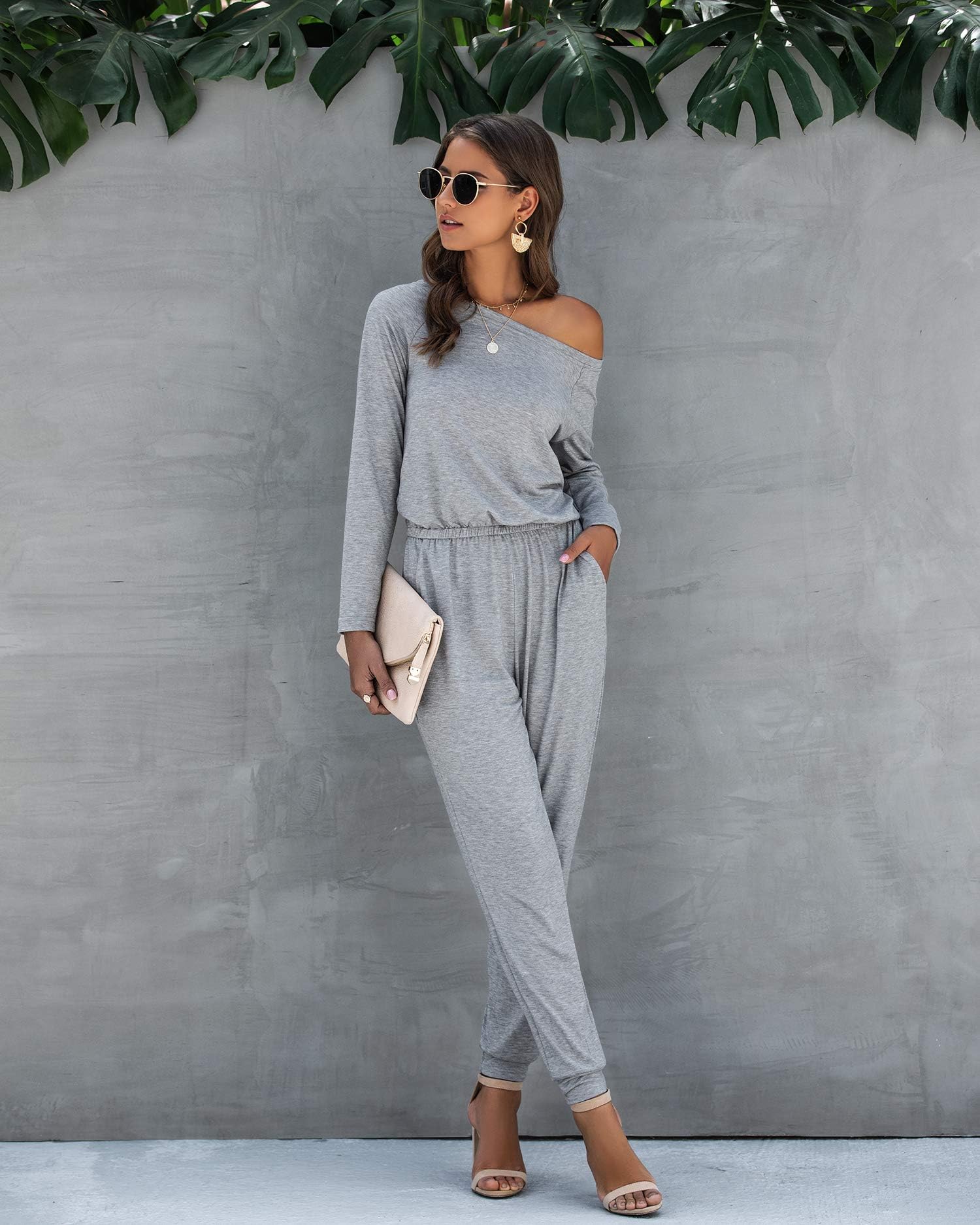 PRETTYGARDEN Jumpsuits for Women Casual 2026 Fall Long Sleeve Off Shoulder Rompers One Piece Travel Outfits Fashion Clothing