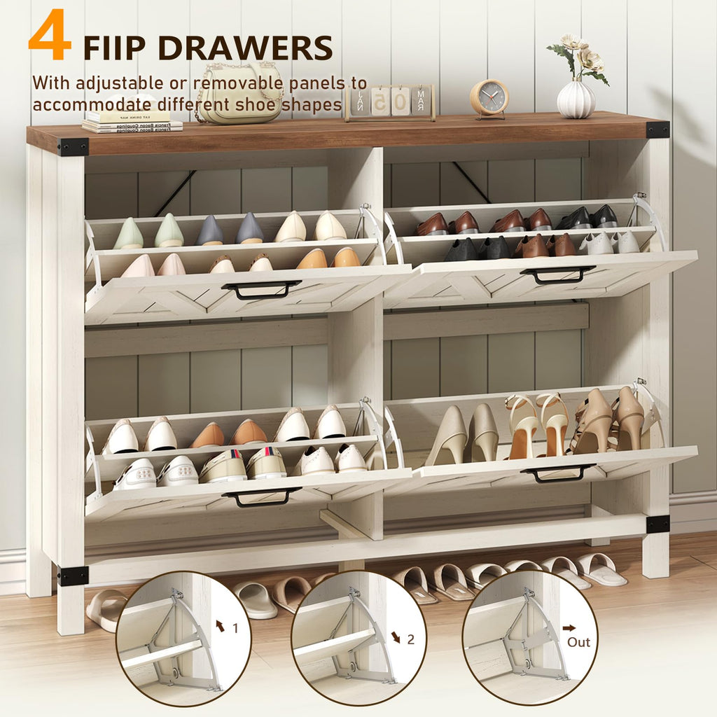 YOMILUVE Shoe Cabinet Storage for Entryway, Fluted Shoe Cabinet with 2 Flip Drawers, Hidden Shoe Rack Tall Freestanding Shoe Organizer with Legs for Hallway, Blue