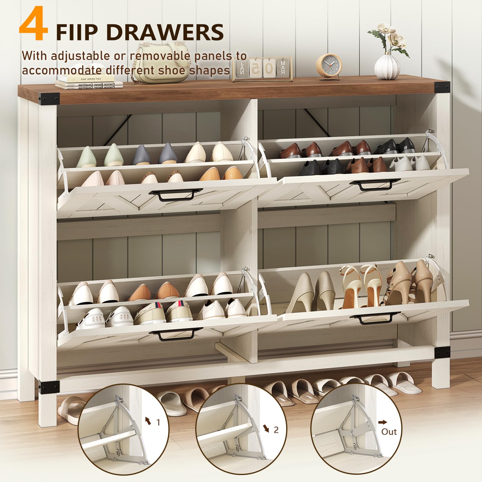 YOMILUVE Shoe Cabinet Storage for Entryway, Fluted Shoe Cabinet with 2 Flip Drawers, Hidden Shoe Rack Tall Freestanding Shoe Organizer with Legs for Hallway, Blue