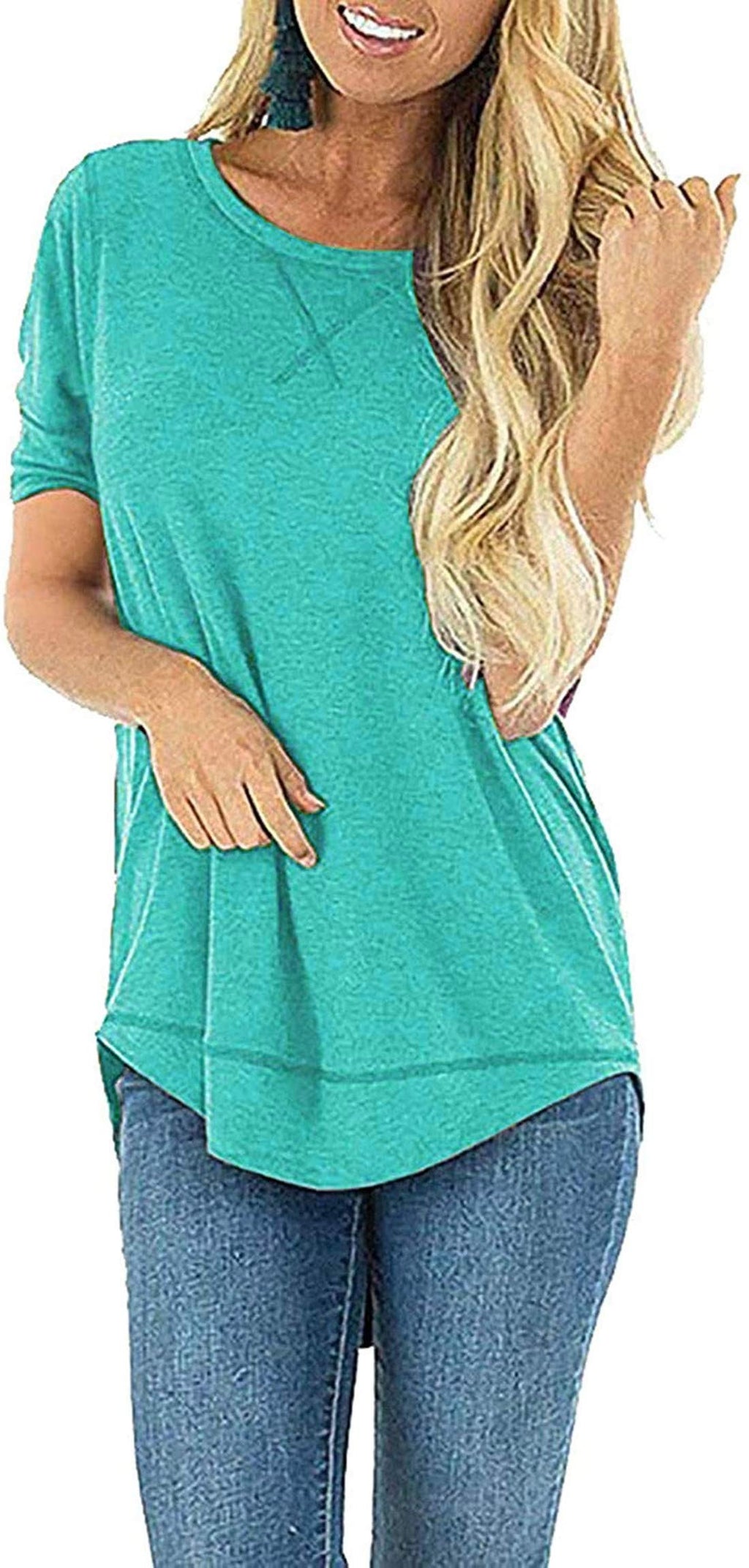 JomeDesign Summer Tops for Women Short Sleeve Side Split Casual Loose Tunic Top