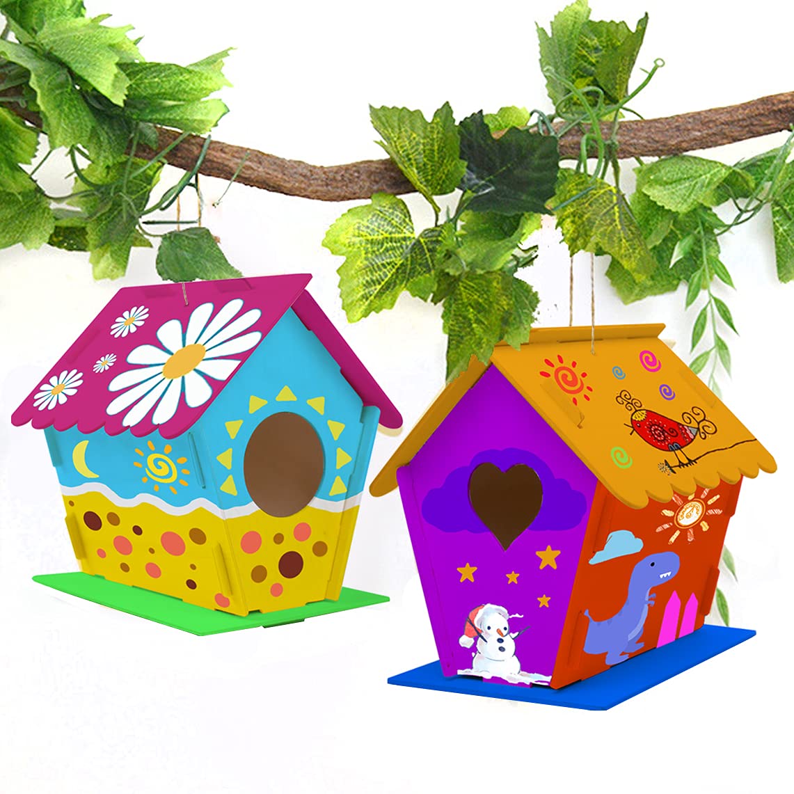 hapray 12 Pack Bird House Kit, DIY Birdhouse Kits, Wooden Crafts Arts for Children to Build and Paint (Includes Paints & Brushes) for Kids Girls Boys Toddlers Halloween Christmas Gift
