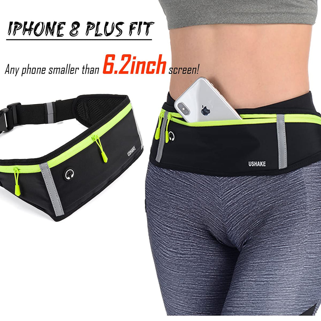 USHAKE Slim Running Belt, Workout Fanny Pack for Men Women,Exercise Waist Pack for Apple iPhone Holder, Runner Belt for Running Walking Cycling Camping Gym Black