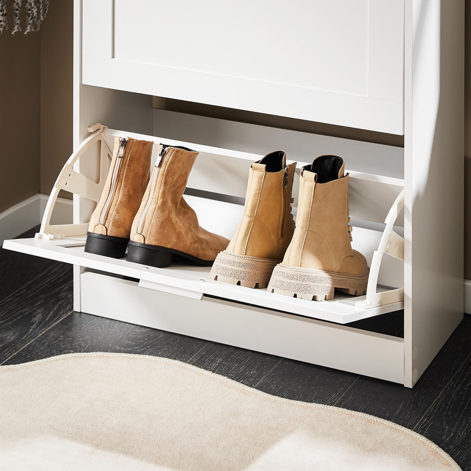 Haotian Shoe Cabinet Storage for Entryway, Narrow Shoe Cabinet with Two Flip Drawers to Save Space, Shoe Rack Cabinet for Front Door Entrance Hallway (Black)