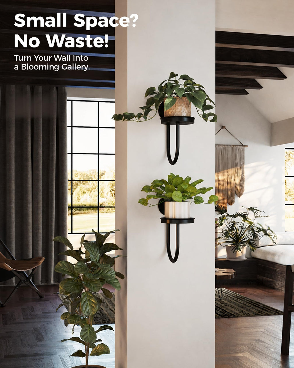 Bamworld Hanging Planters for Indoor Plants Wall Plant Holder Plant Hanger Indoor Wall Planters Window Plant Shelves Hanging Plant Holder Window Plant Hanger Plant Decor Black 3pcs