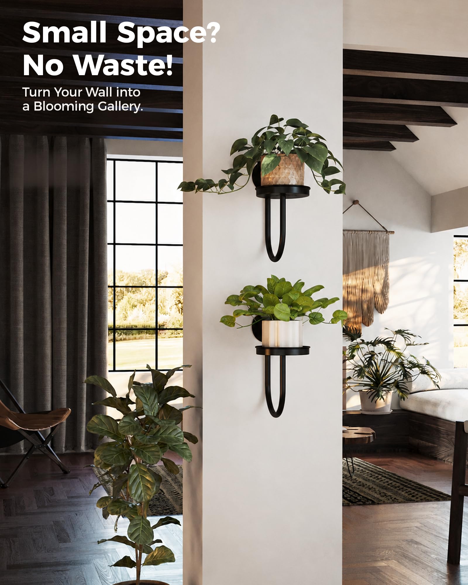 Bamworld Hanging Planters for Indoor Plants Wall Plant Holder Plant Hanger Indoor Wall Planters Window Plant Shelves Hanging Plant Holder Window Plant Hanger Plant Decor Black 3pcs