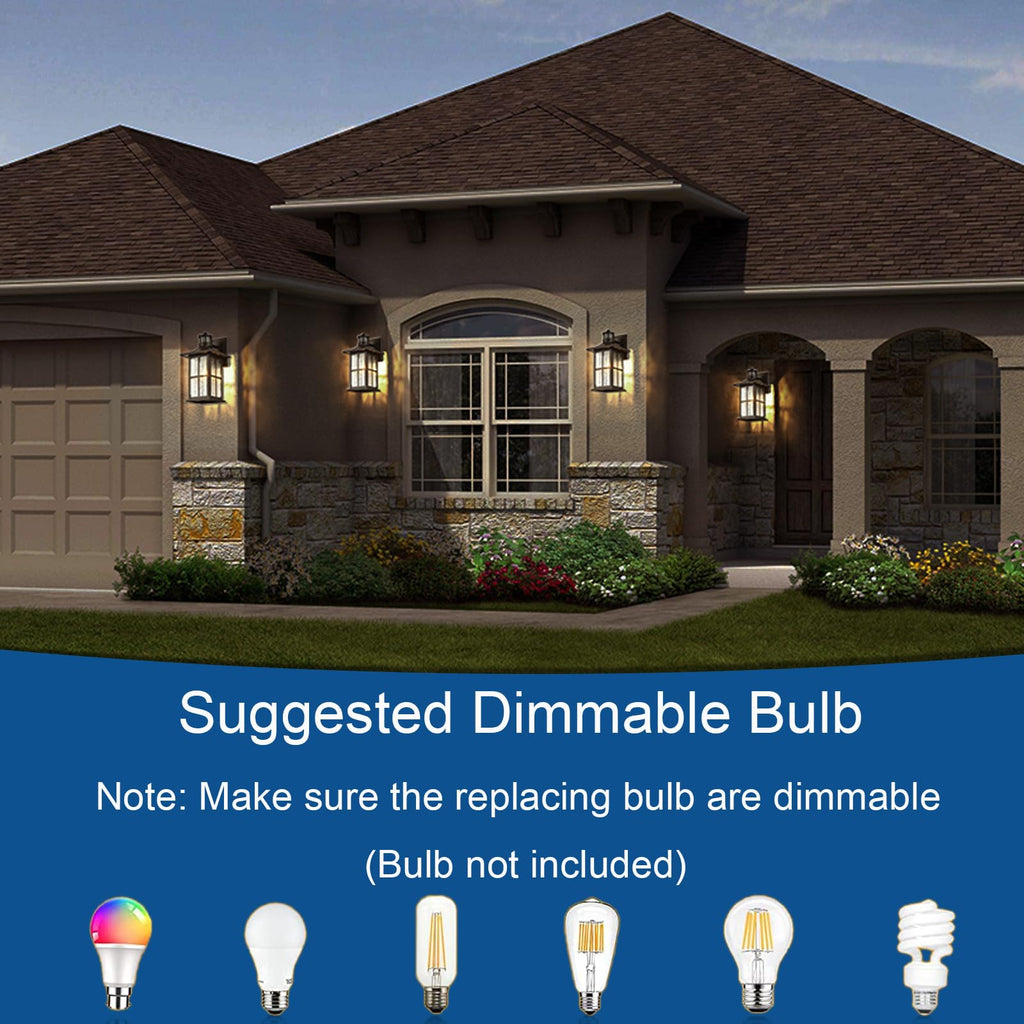 FLEDAVID Motion Sensor Outdoor Wall Light Fixtures Dusk to Dawn Exterior Porch Lantern White Outside Sconce Lighting Rustic Wall Mount Lamp with Water Ripple Glass for House Garage Patio Entryway