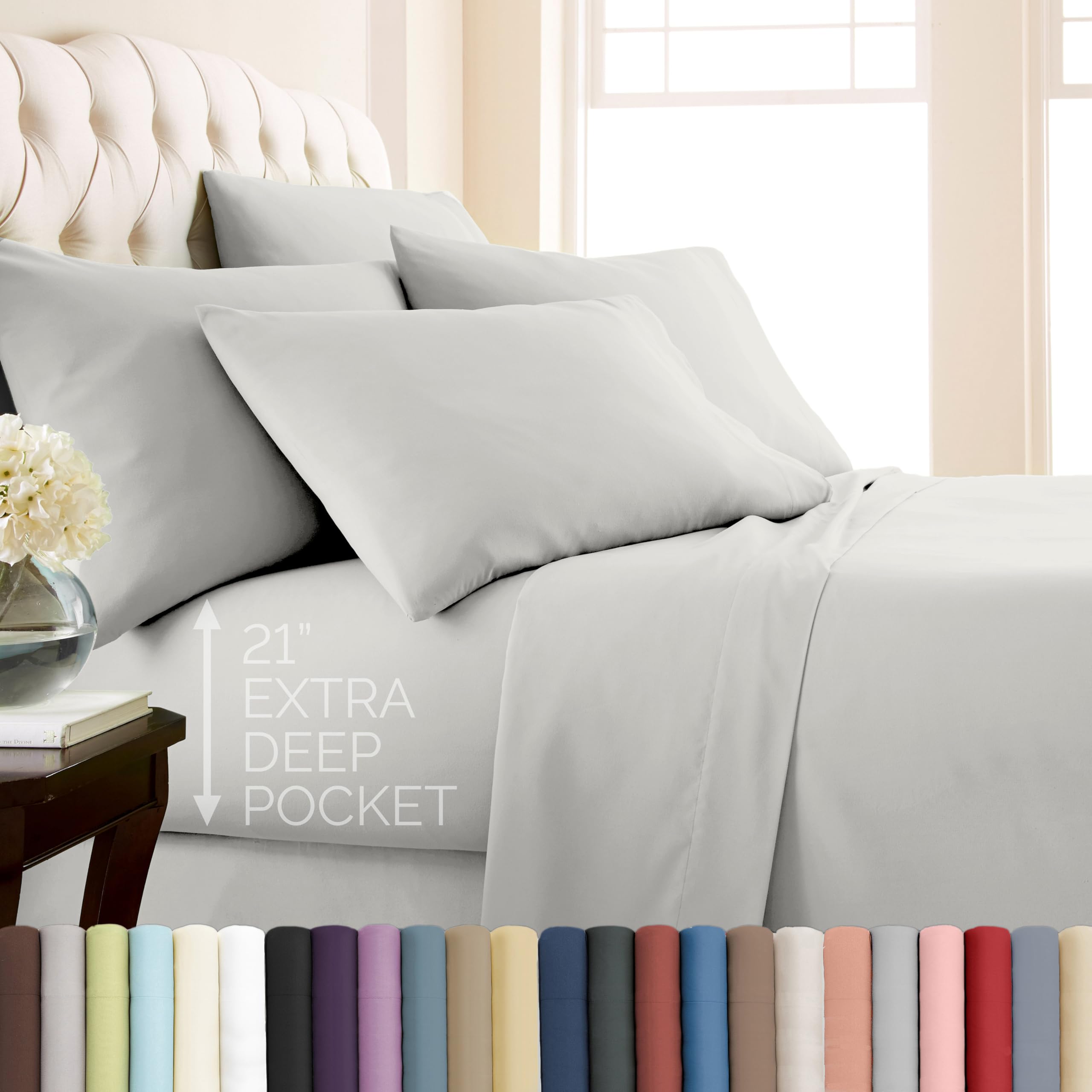 Southshore Fine Living, Inc. 4-Piece, 21-Inch Deep Pocket Twin Sheets Set with Fitted Sheet, Soft Microfiber, Oversized Flat Sheet, 2 Pillow Cases Standard Size, Hotel Collection Twin Bed White Sheets