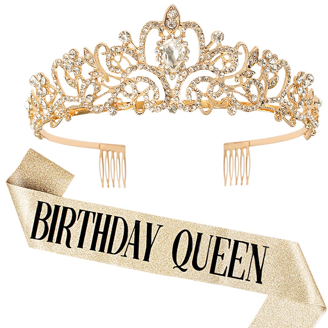 COCIDE Birthday Silver Tiara and Crowns Kit - Silver Tiara, Crown, Sash, Rhinestone Headband, Glitter Sash for Women & Girls Birthday Party Decorations