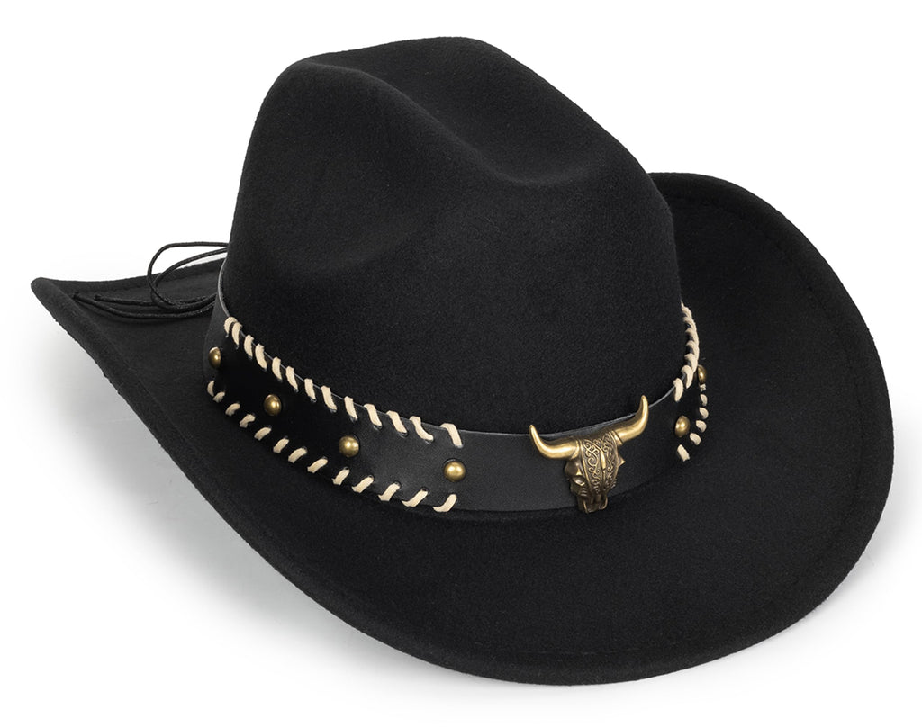 Vintage Western Cowboy Hat for Men Women - Wide Brim Cowgirl Fedora Hats with Braided Rope Band M