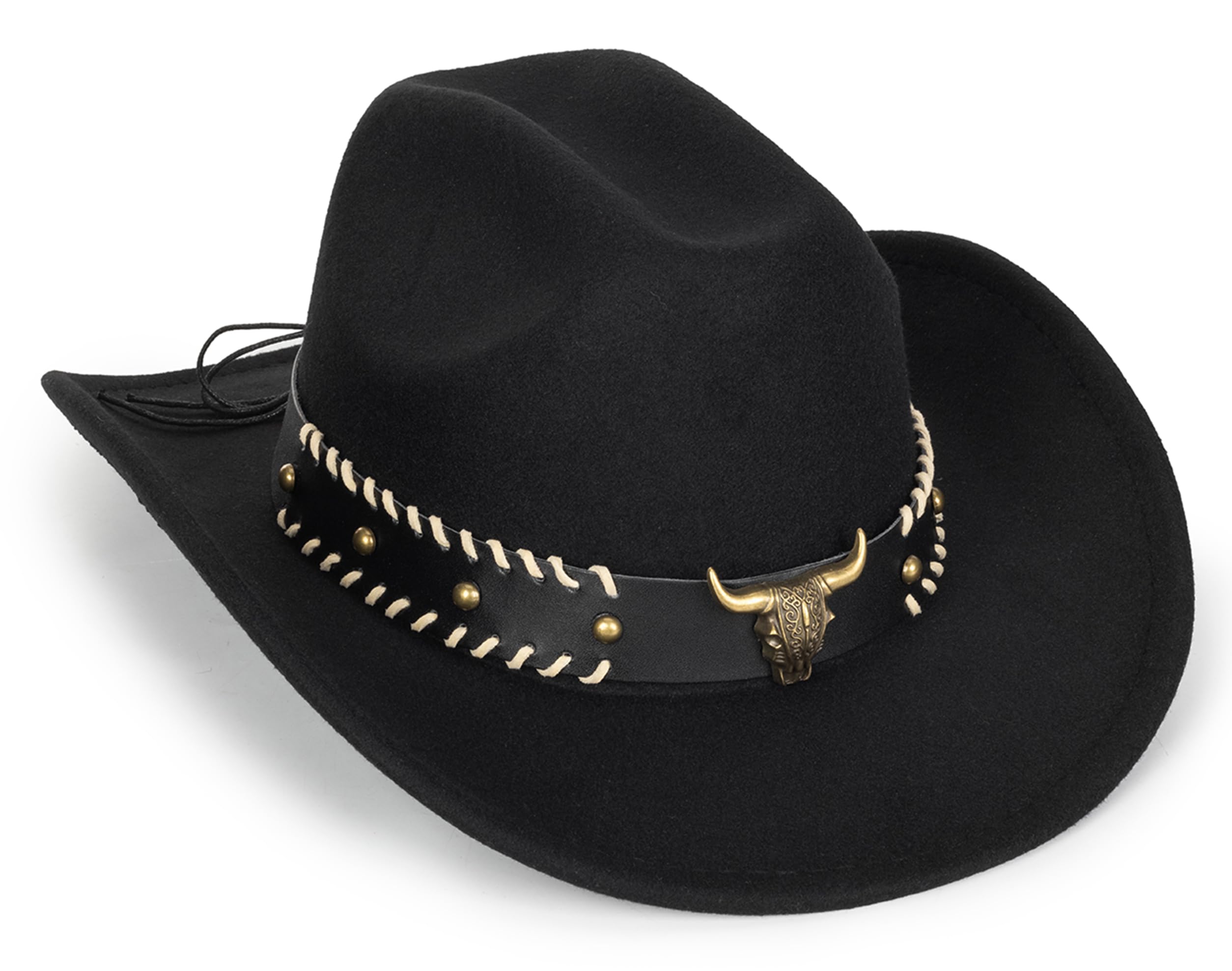 Vintage Western Cowboy Hat for Men Women - Wide Brim Cowgirl Fedora Hats with Braided Rope Band M